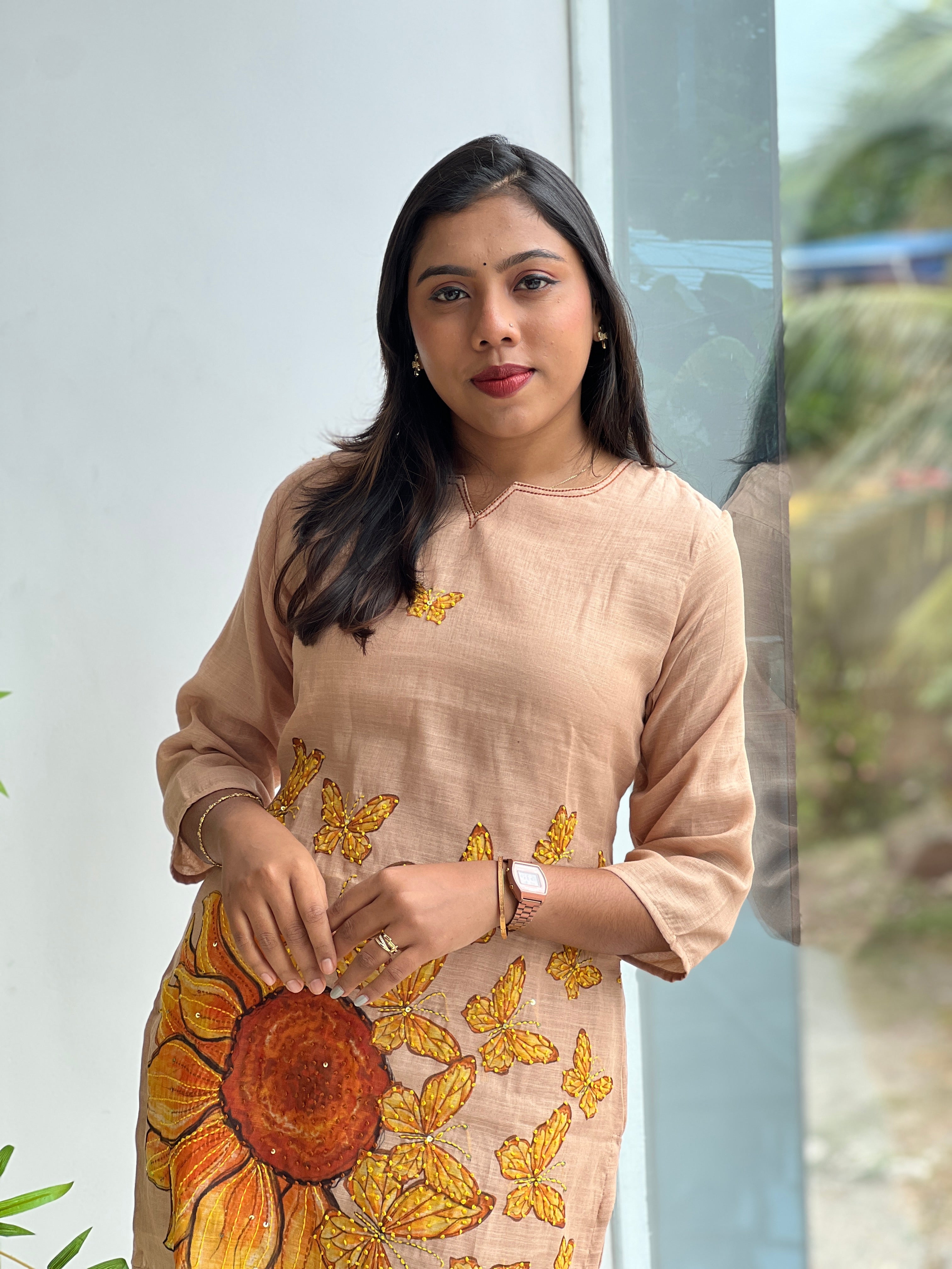 Floral Embroidery Linen Cotton Cord Set | FW418