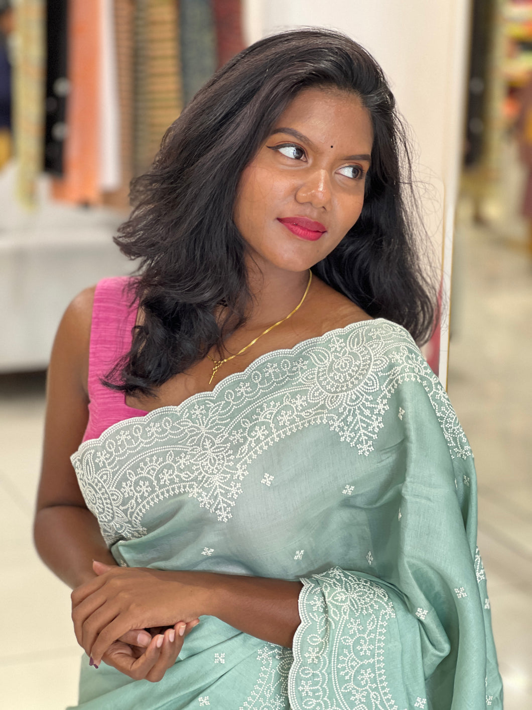 Embroidery Detailed Semi Tussar Saree | SUN557