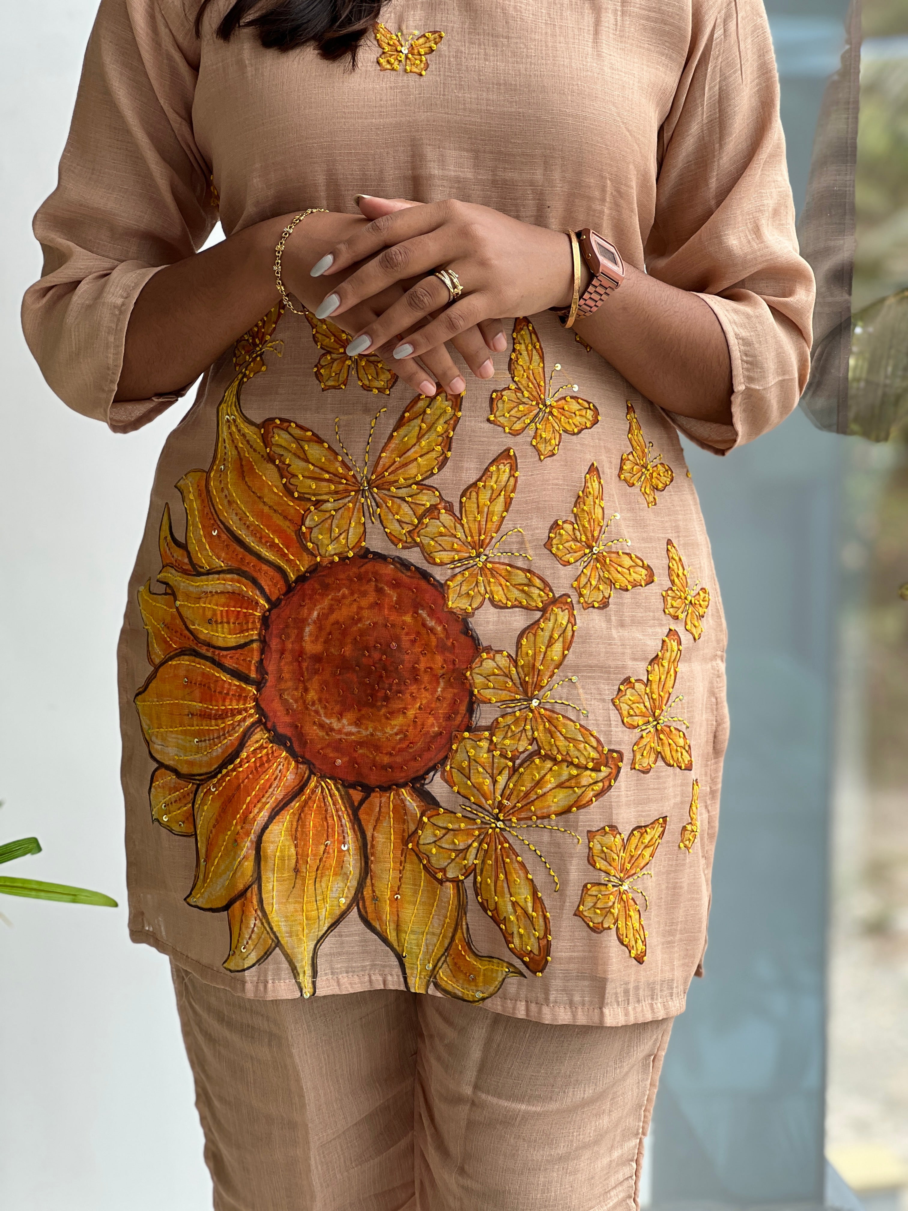 Floral Embroidery Linen Cotton Cord Set | FW418