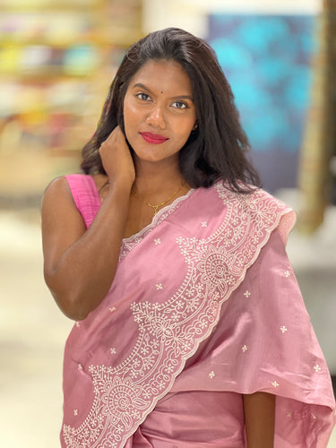 Embroidery Detailed Semi Tussar Saree | SUN558