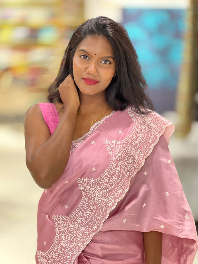 Embroidery Detailed Semi Tussar Saree | SUN558