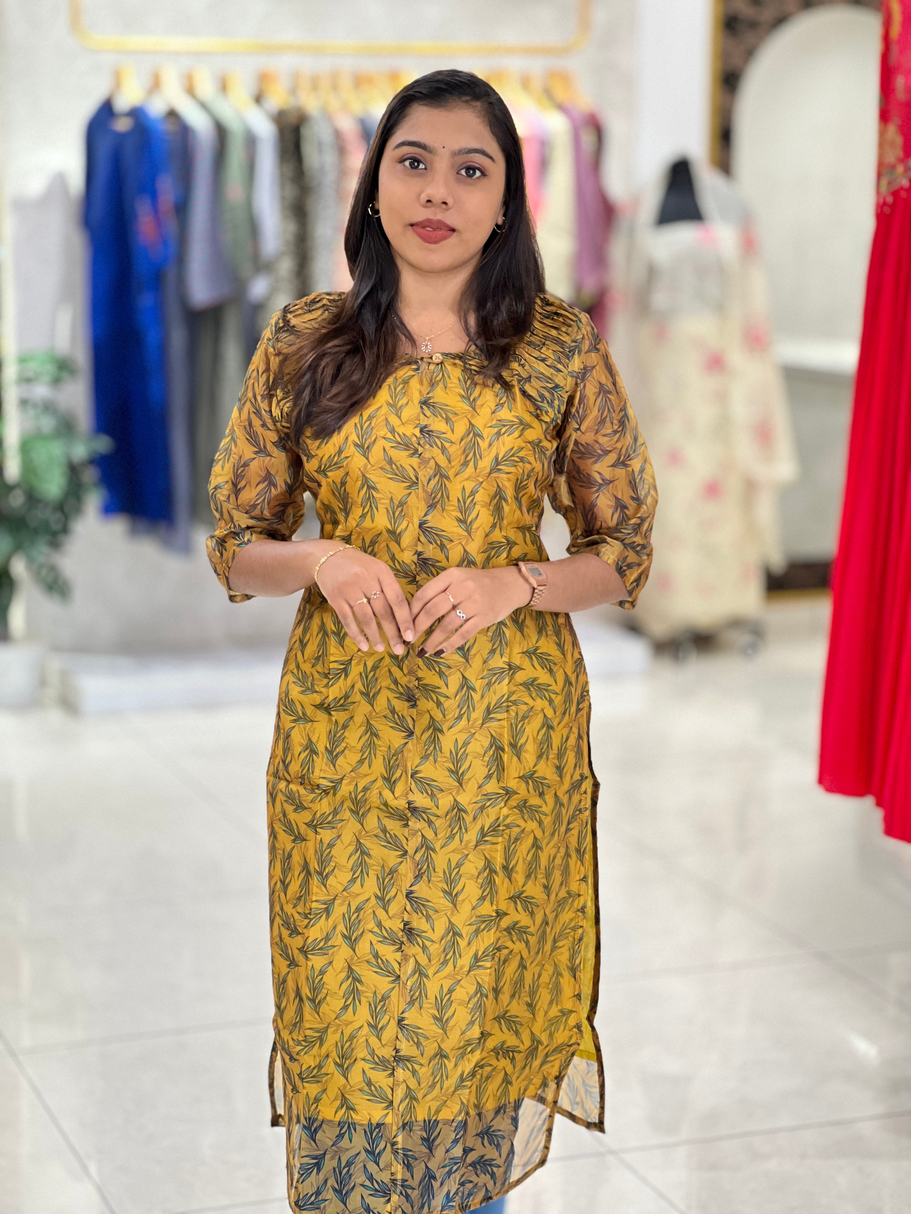 Leaf Printed Organza Kurta | RMLA320