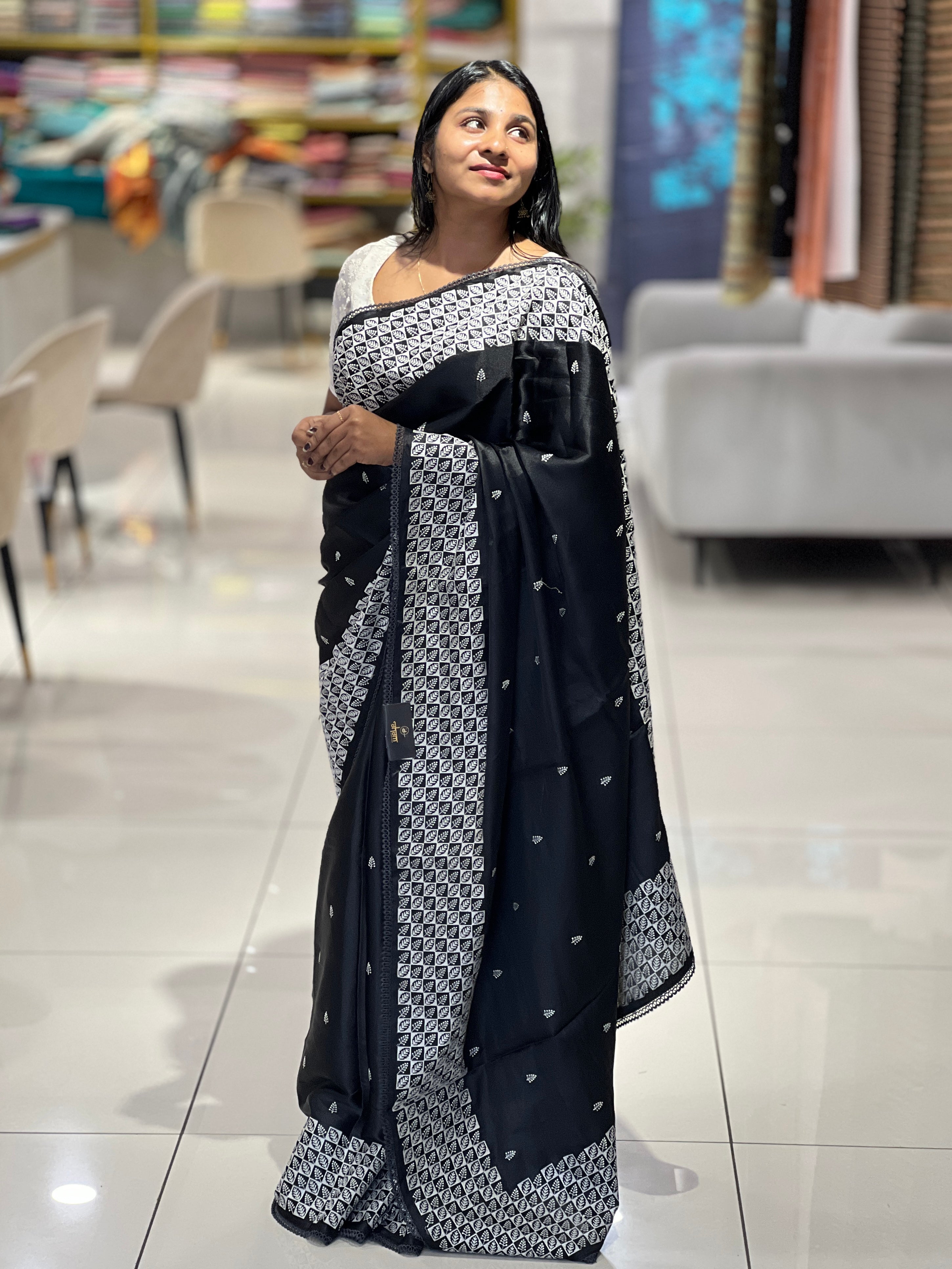 Machine Embroidered Semi Tussar Saree | SUN588