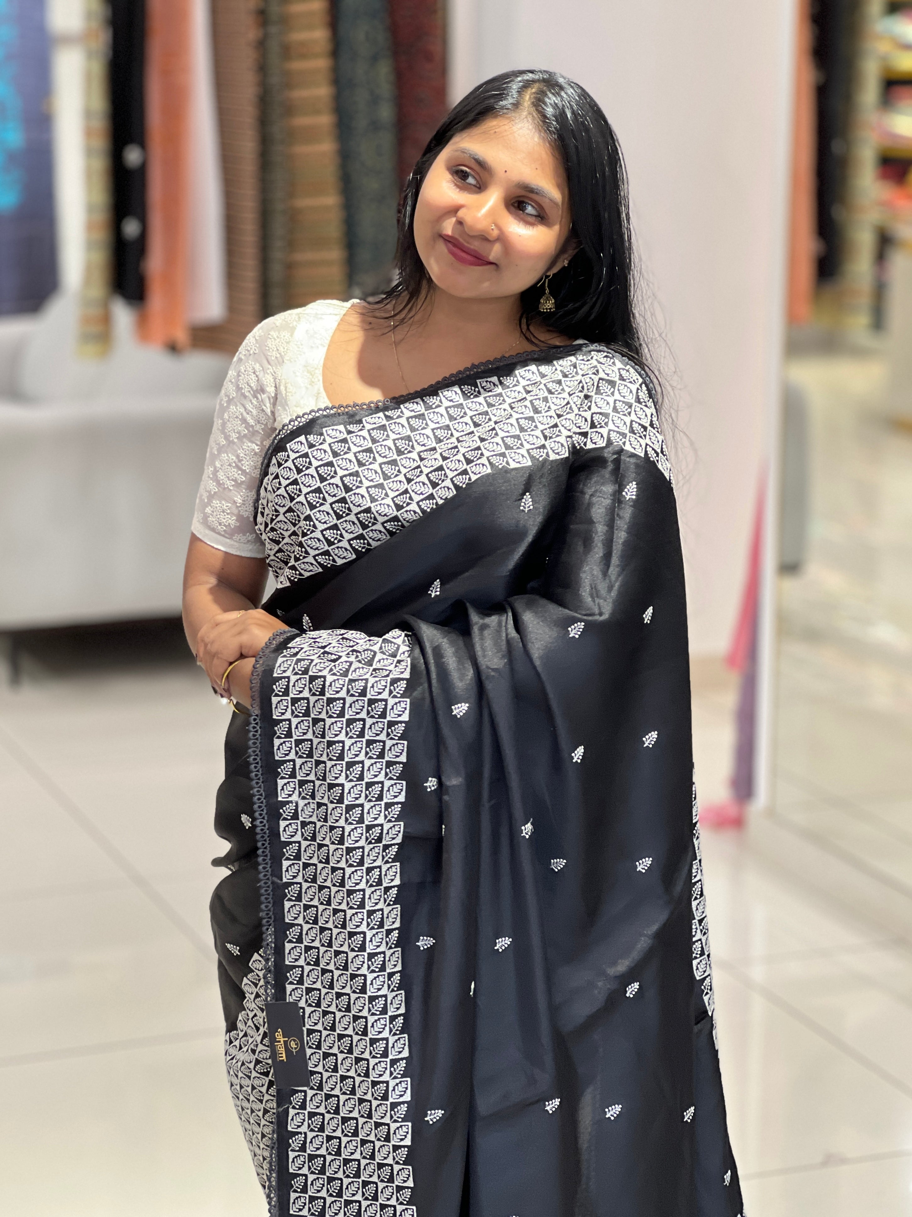 Machine Embroidered Semi Tussar Saree | SUN588