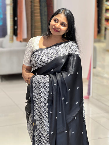 Machine Embroidered Semi Tussar Saree | SUN588