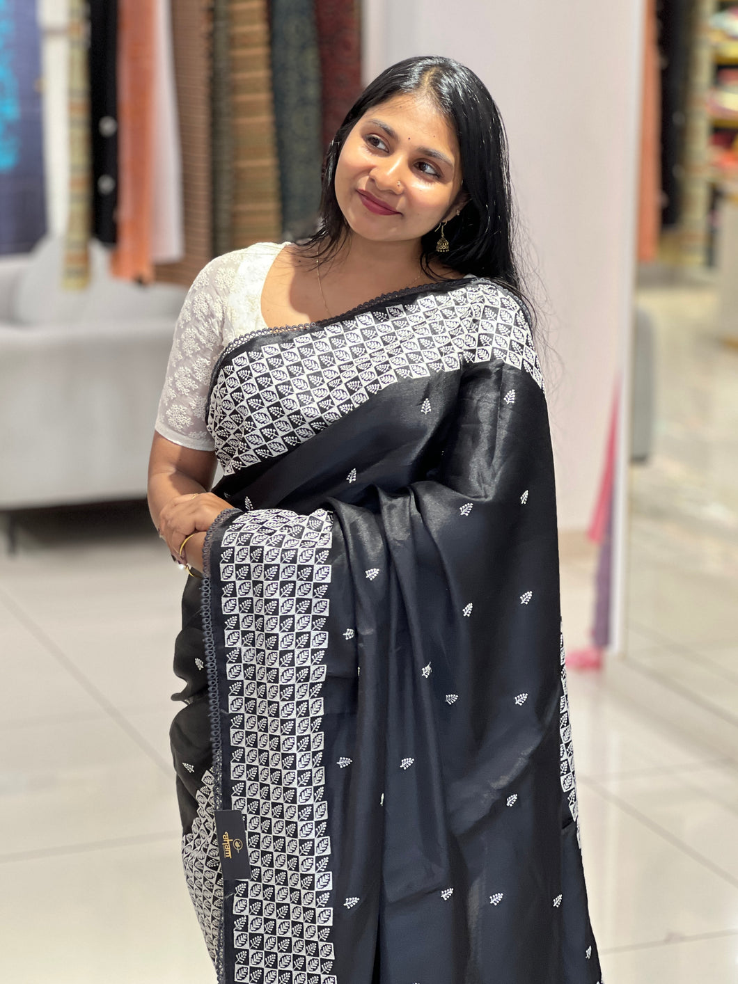 Machine Embroidered Semi Tussar Saree | SUN588