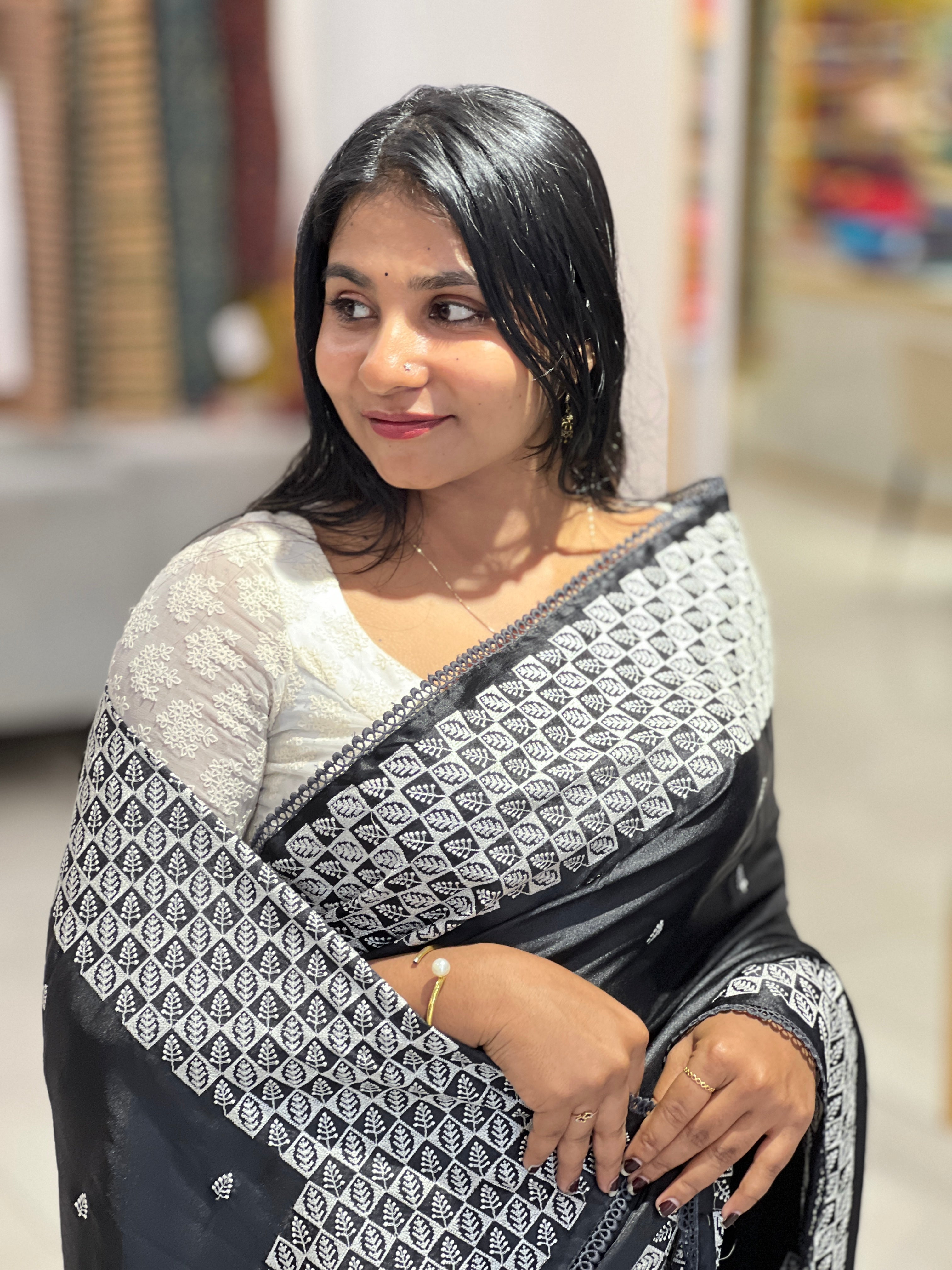 Machine Embroidered Semi Tussar Saree | SUN588