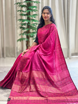 Zari Check Pattern With Embroidery Detailed Tussar Saree | RGD721