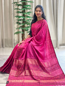 Zari Check Pattern With Embroidery Detailed Tussar Saree | RGD721