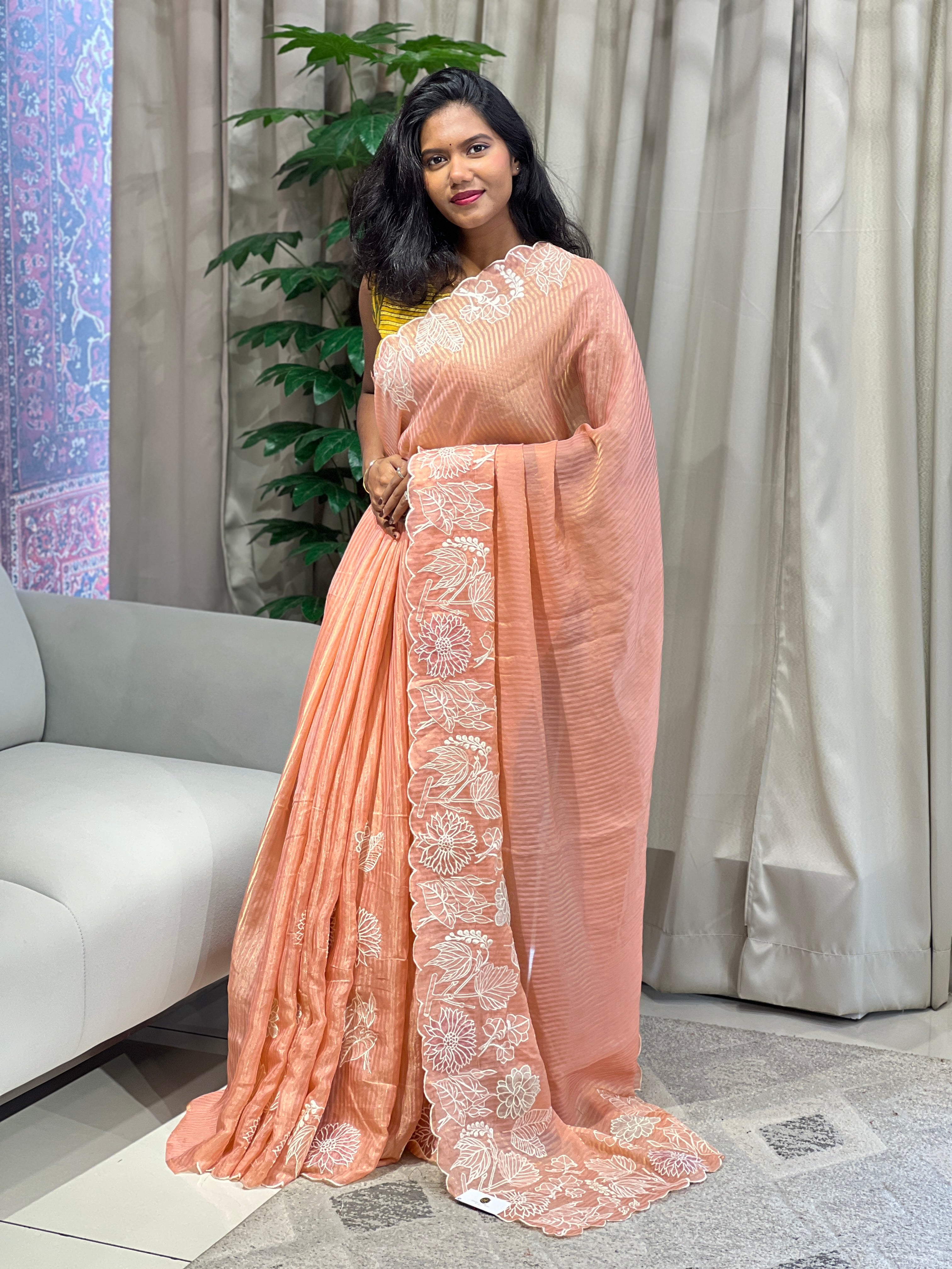 Applique Work Detailed Crushed Tissue Organza Saree | BLD1905