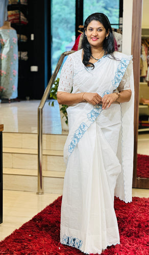Twine Cutwork Floral Design Organdy Saree | TC389
