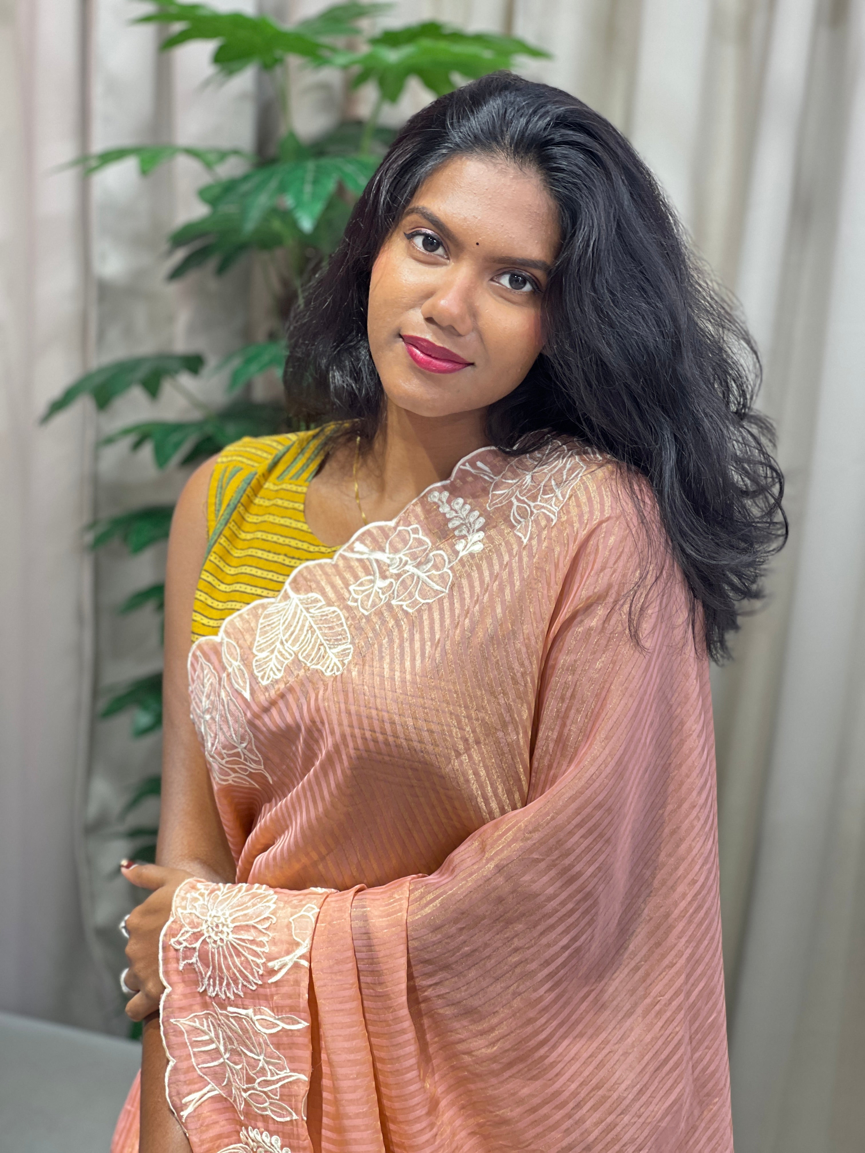 Applique Work Detailed Crushed Tissue Organza Saree | BLD1905