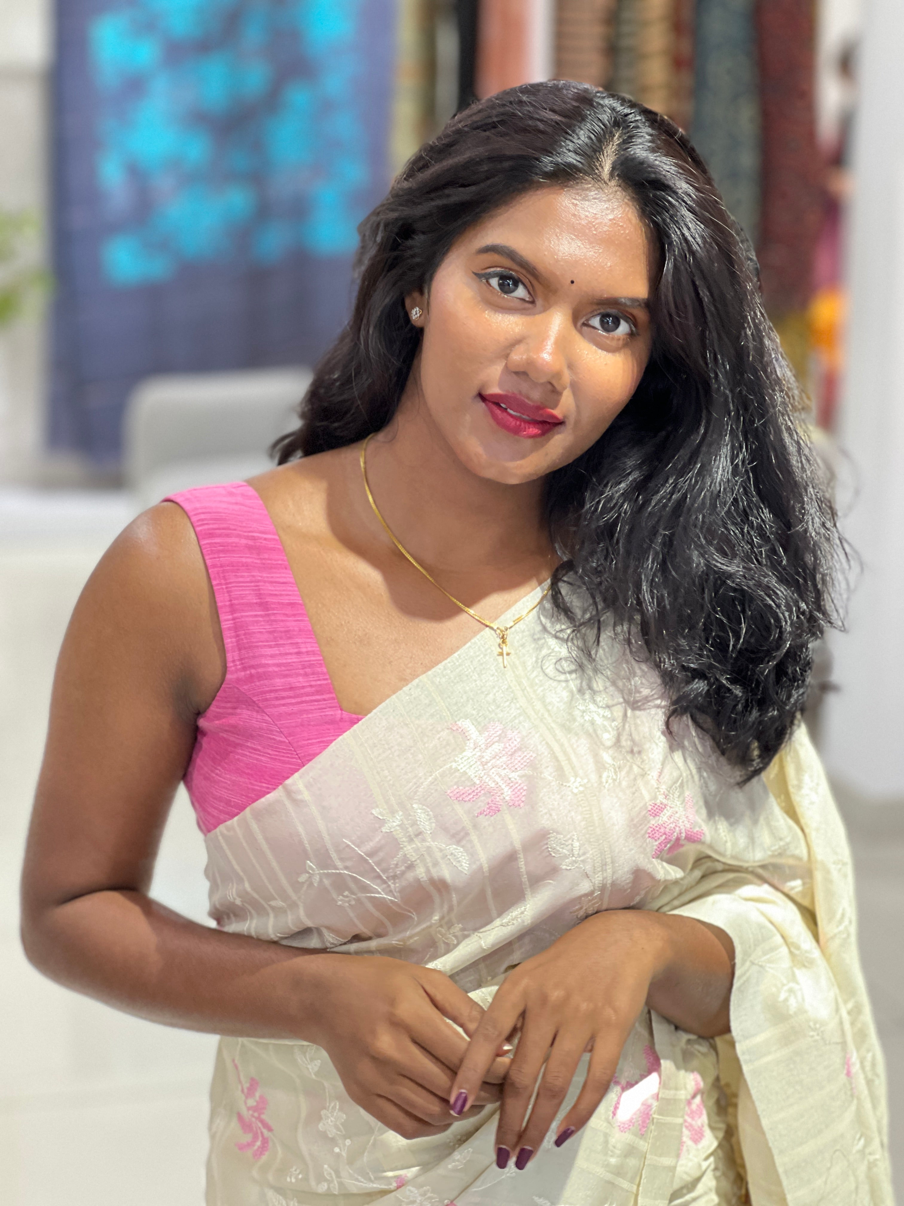 Machine Embroidered Semi Tussar Saree | PNS261