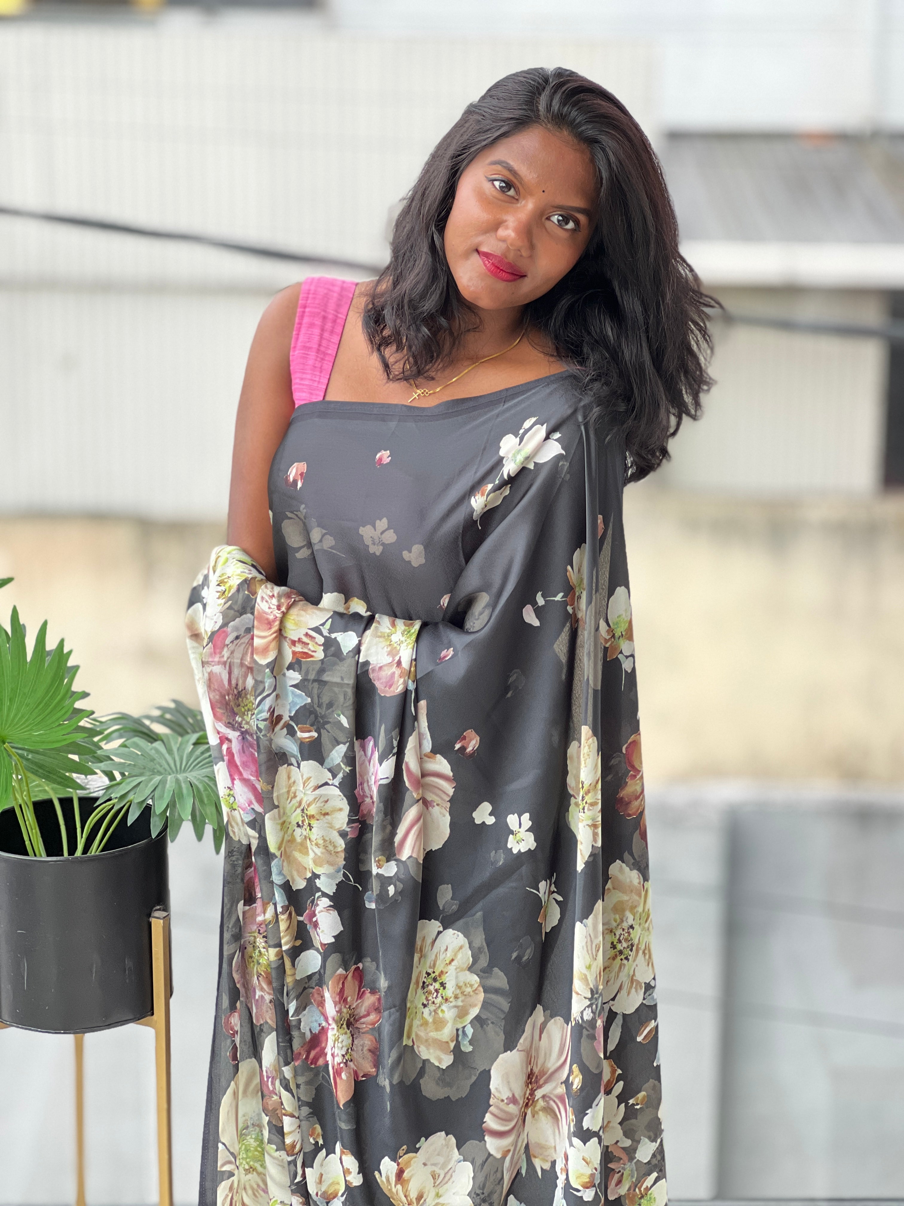 Floral Digital Printed Satin Crepe Saree | SSN335