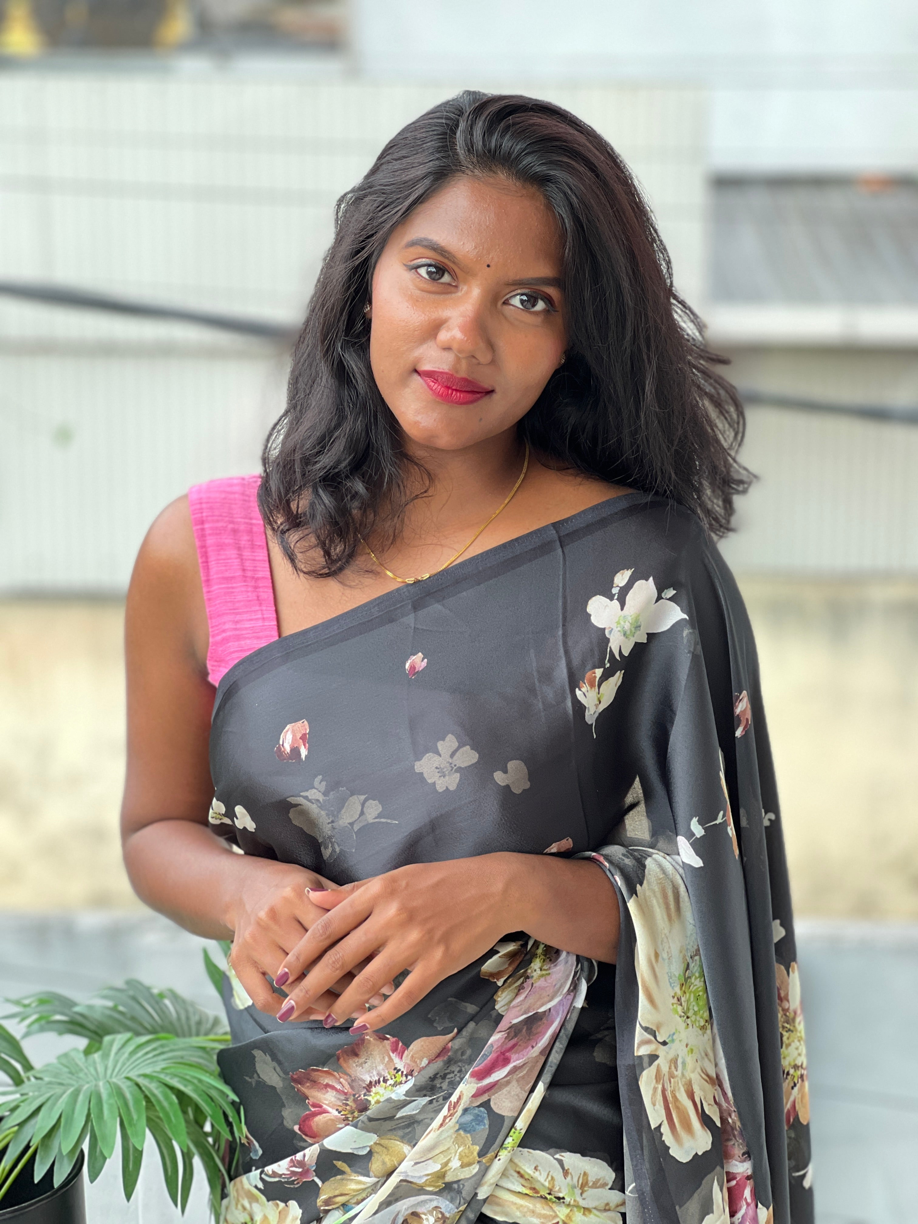 Floral Digital Printed Satin Crepe Saree | SSN335