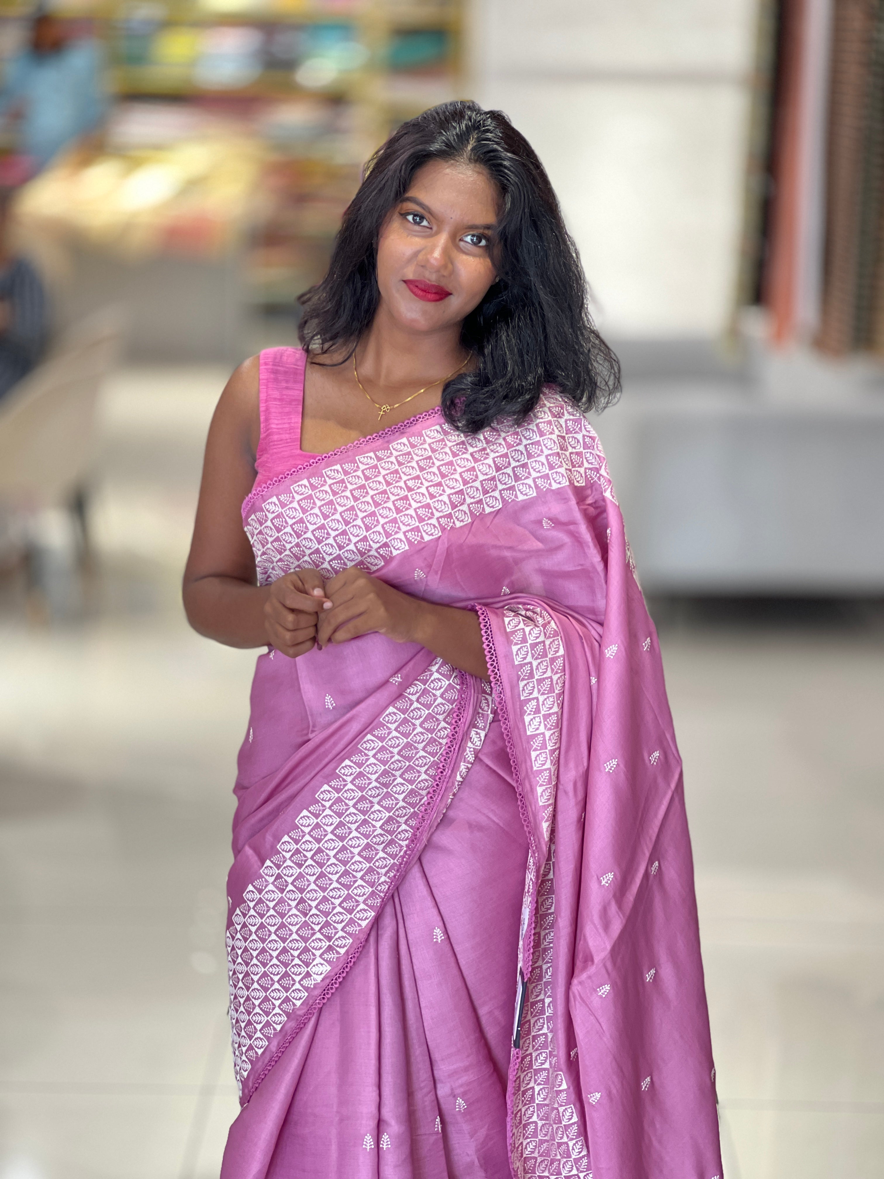 Machine Embroidered Semi Tussar Saree | SUN589