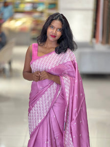 Machine Embroidered Semi Tussar Saree | SUN589