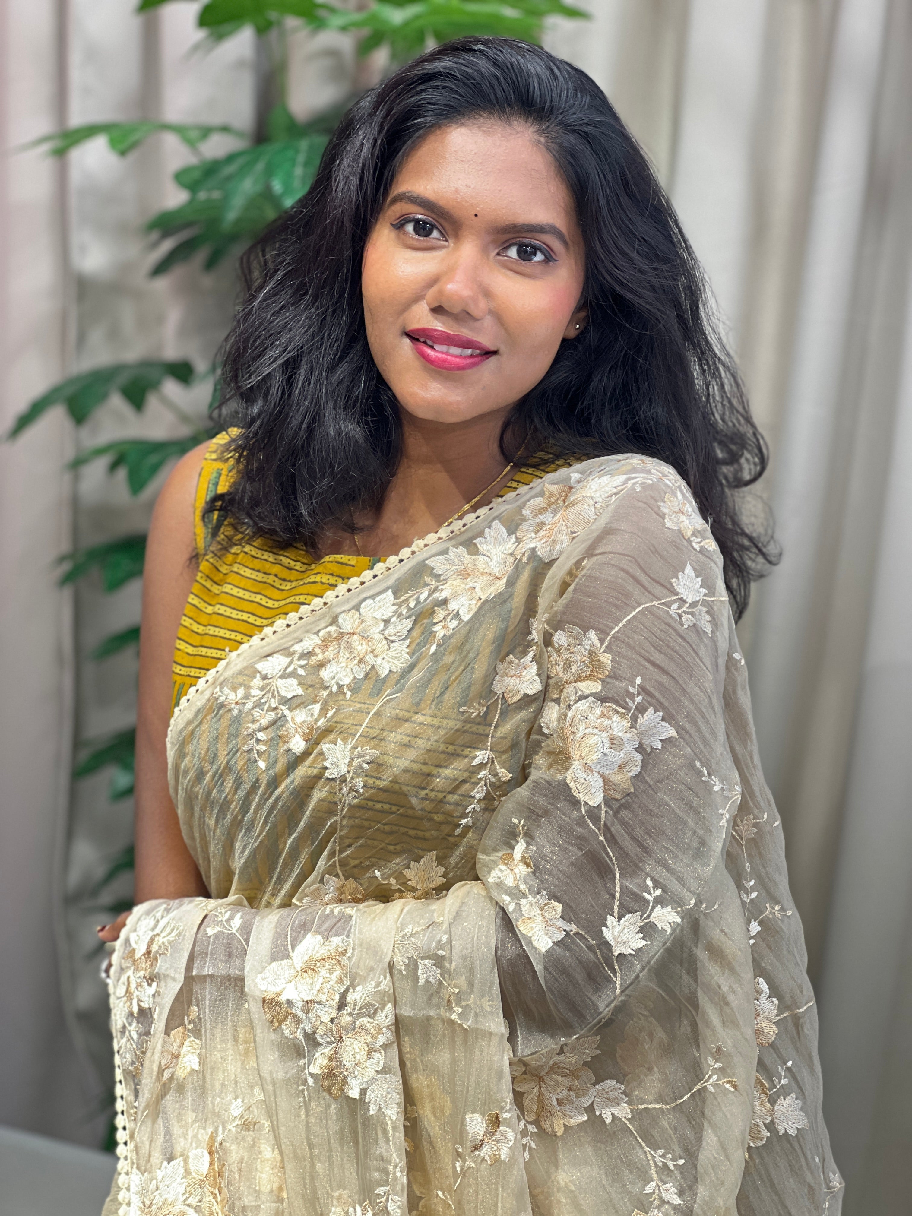 Floral Embroidery Detailed Shimmer Organza Saree | BLD1909