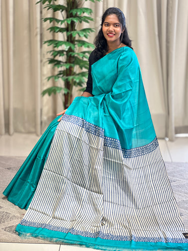 Stripe Pattern Print Detailed Tussar Saree | MNH503