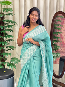 Machine Embroidered Semi Tussar Saree | SUN587