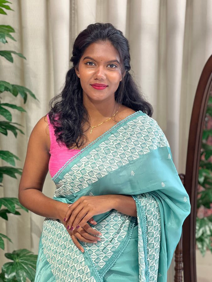 Machine Embroidered Semi Tussar Saree | SUN587