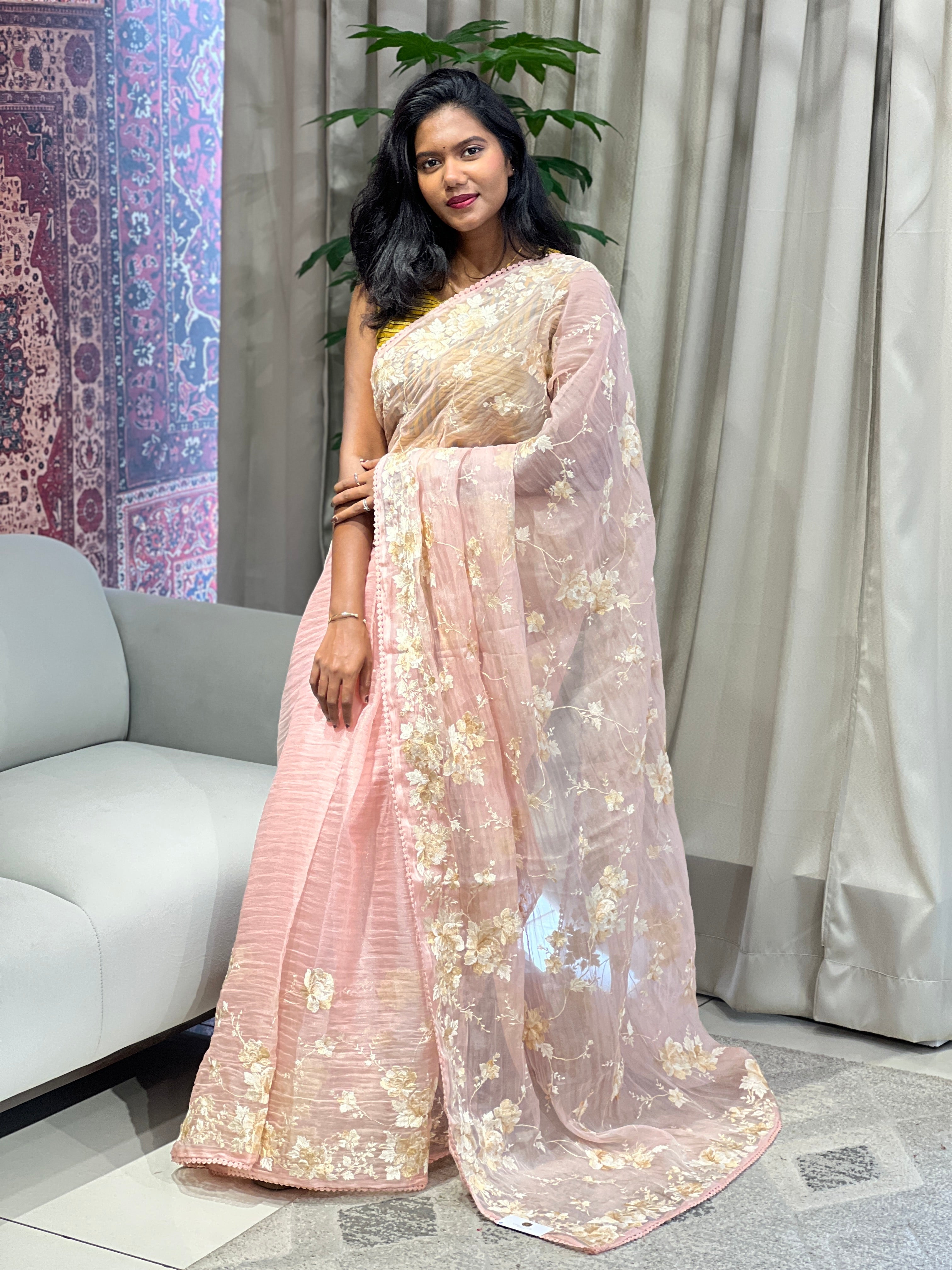 Floral Embroidery Detailed Shimmer Organza Saree | BLD1911