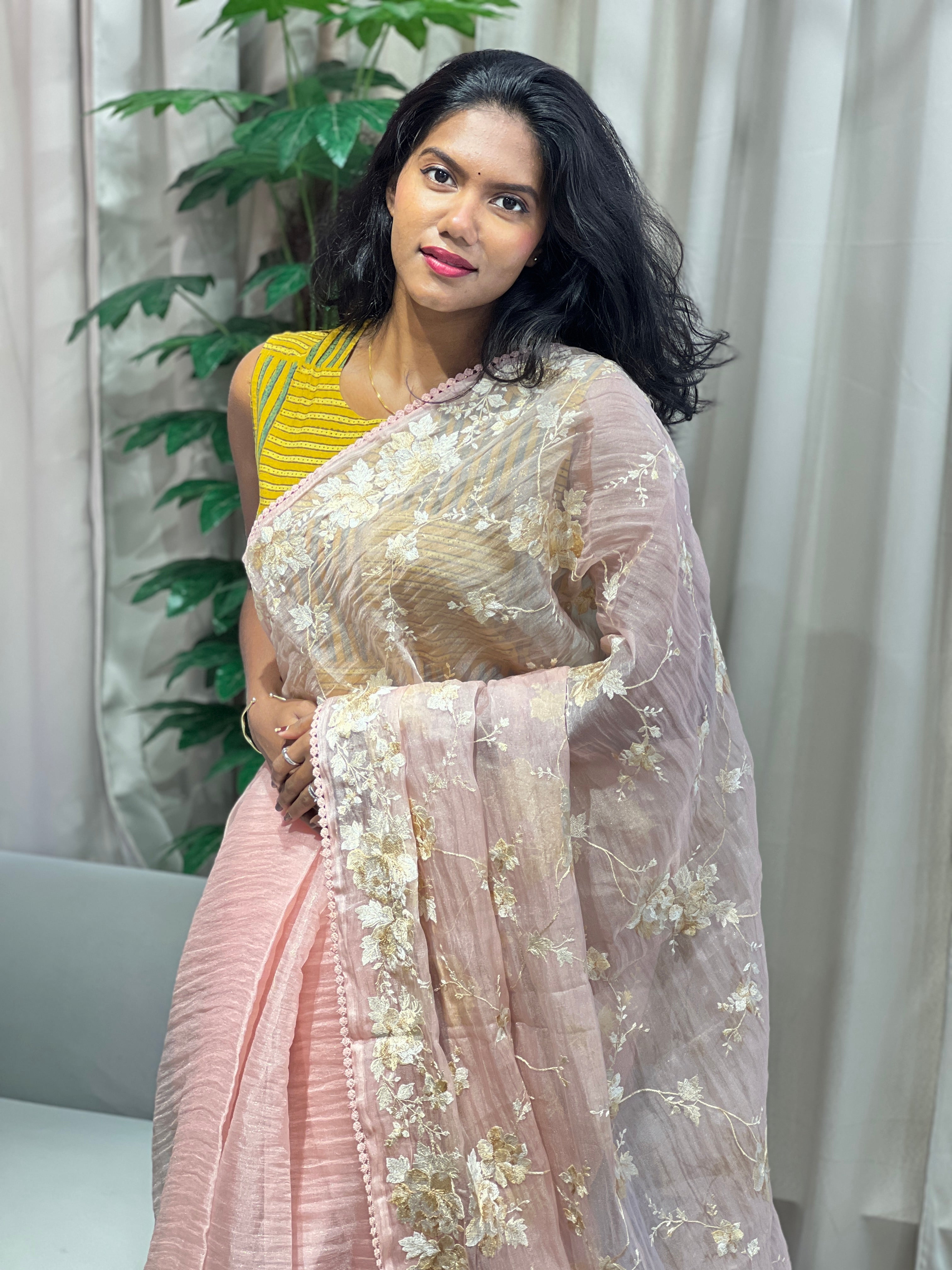 Floral Embroidery Detailed Shimmer Organza Saree | BLD1911