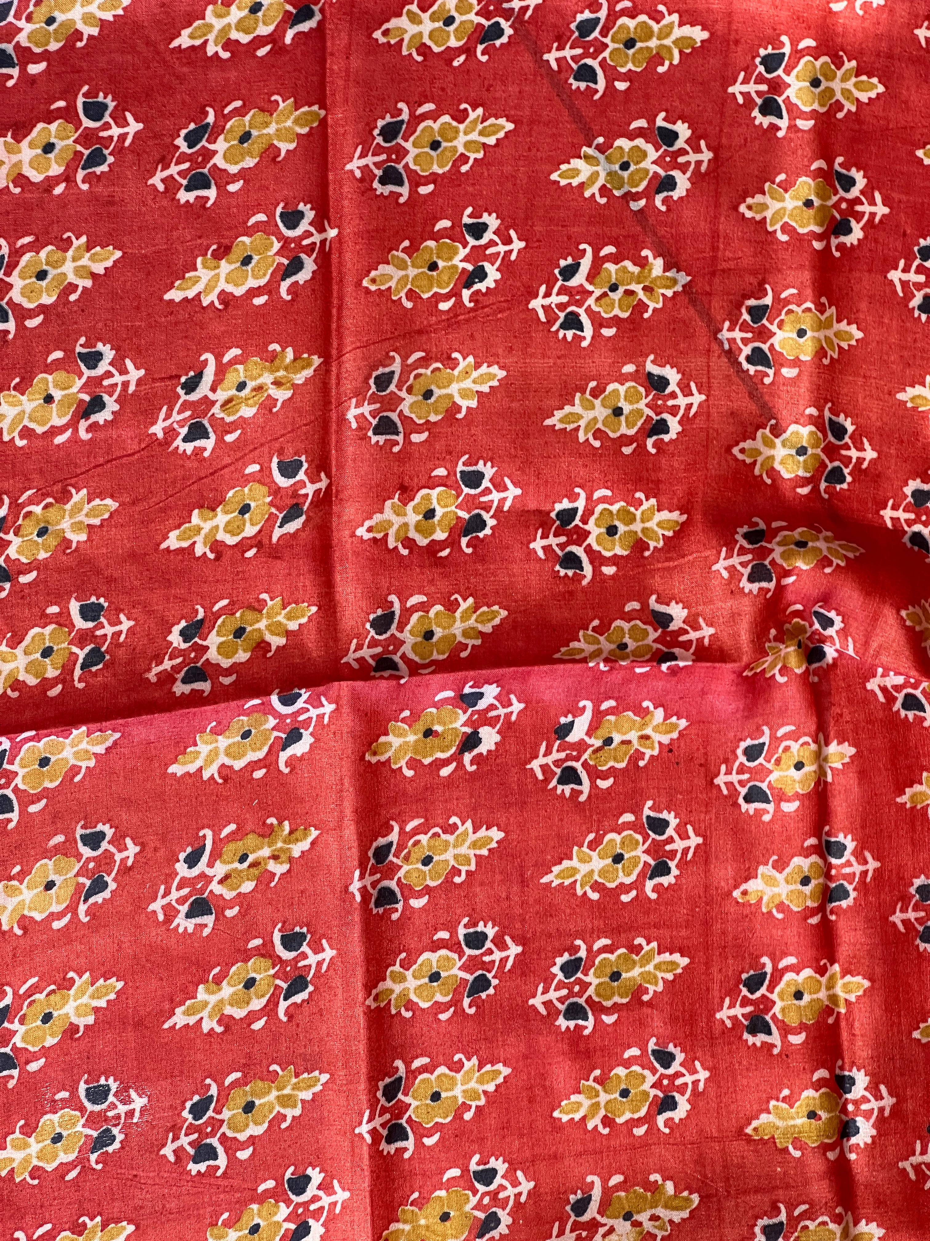 Ajrak Inspired Floral Print Detailed Tussar Saree | MNH502