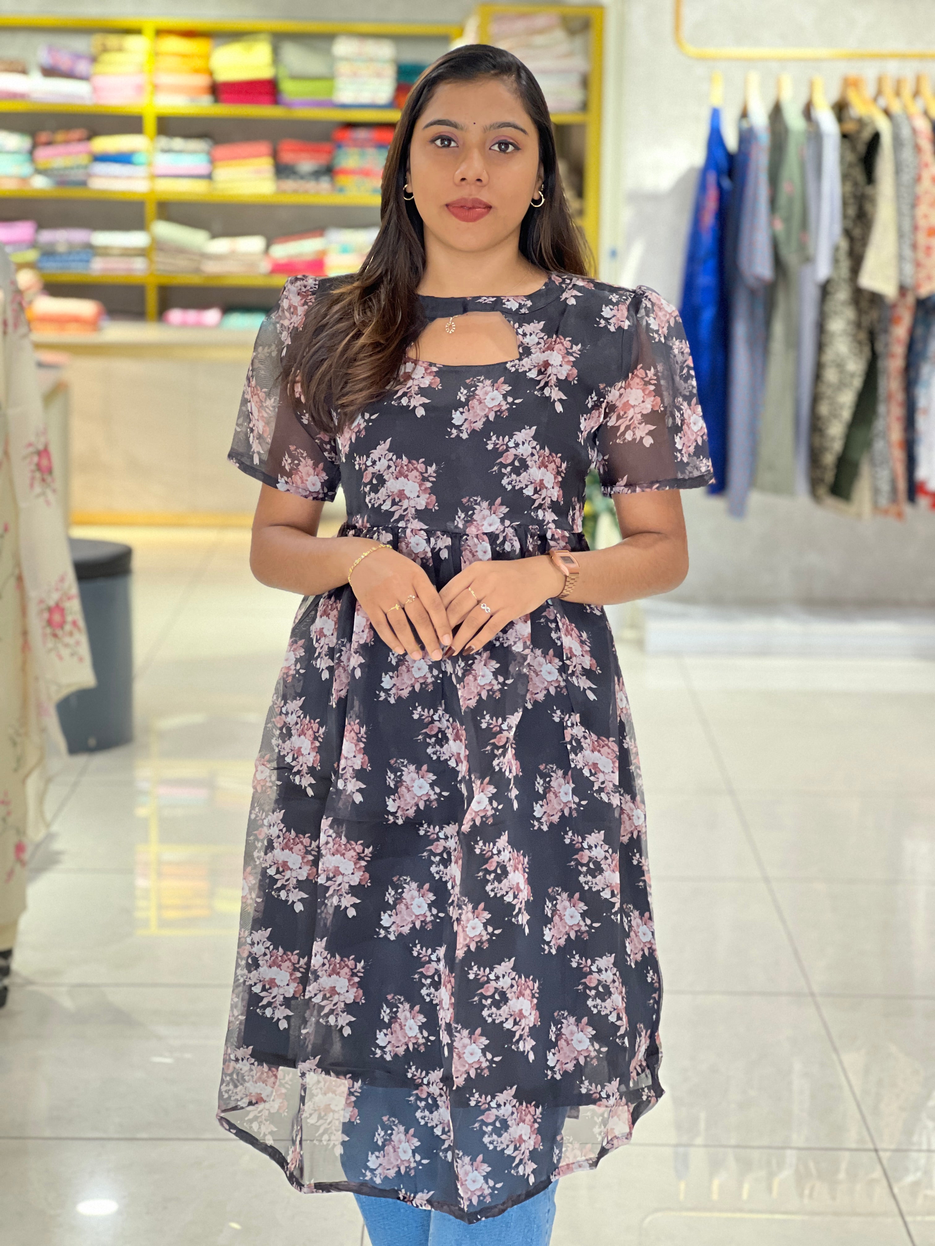 Floral Printed Organza Kurta | RMLA323