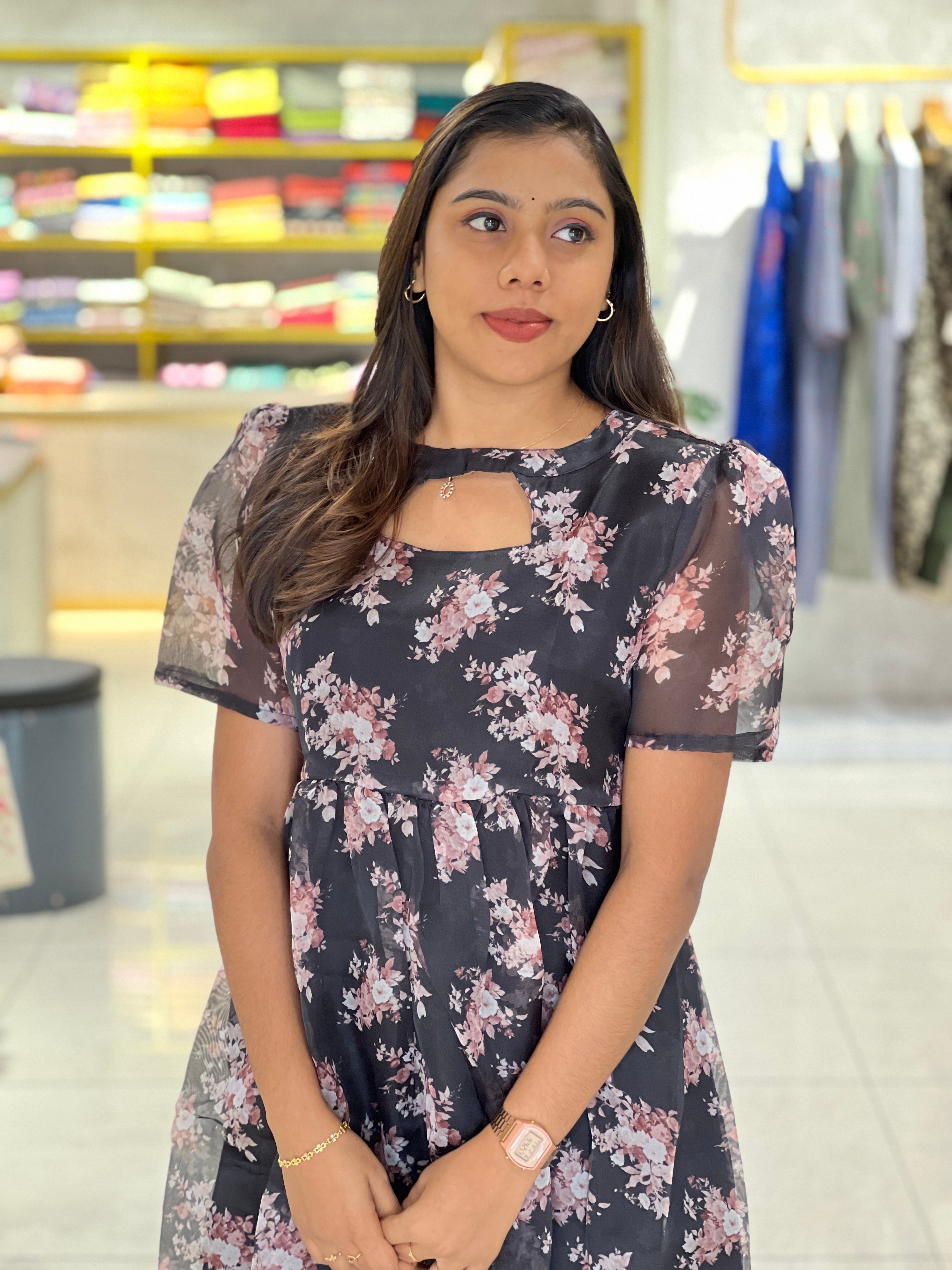 Floral Printed Organza Kurta | RMLA323