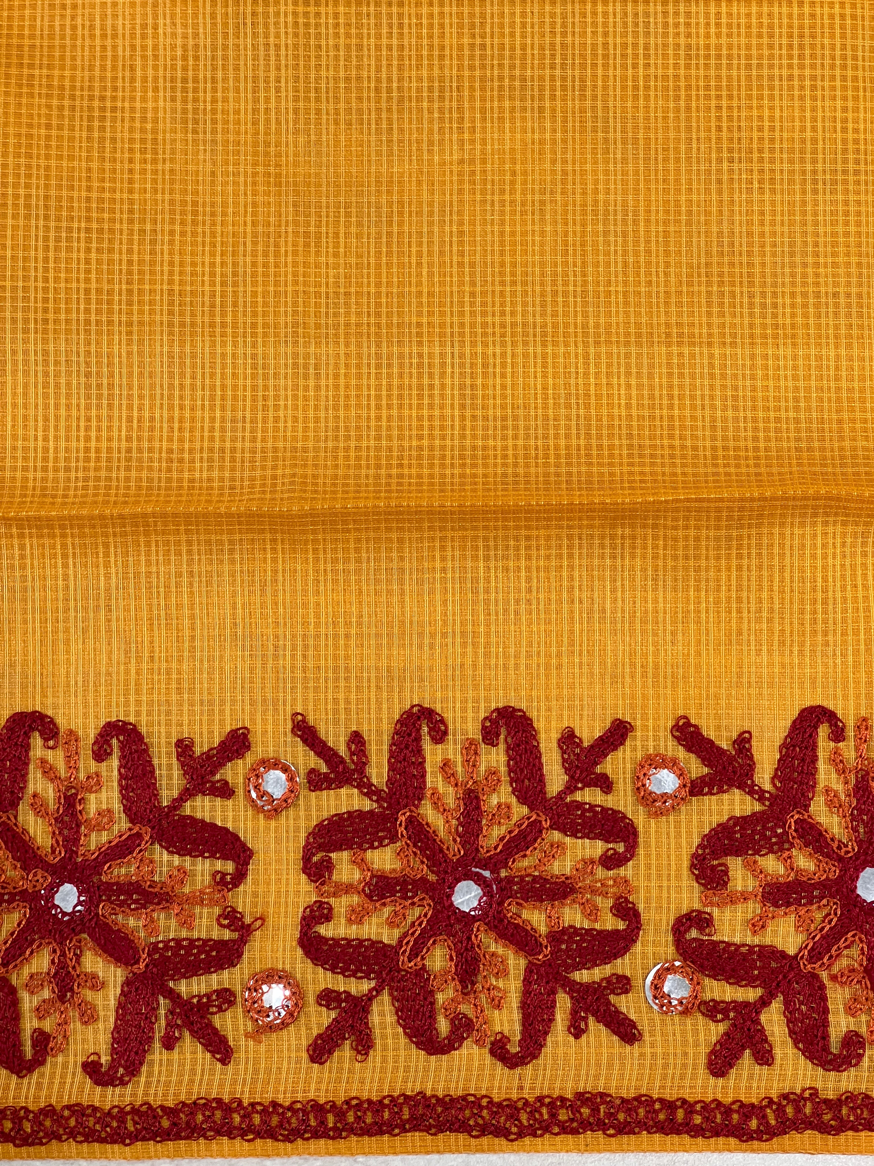 Embroidery Detailed Muga Check Organza Saree | JSC430