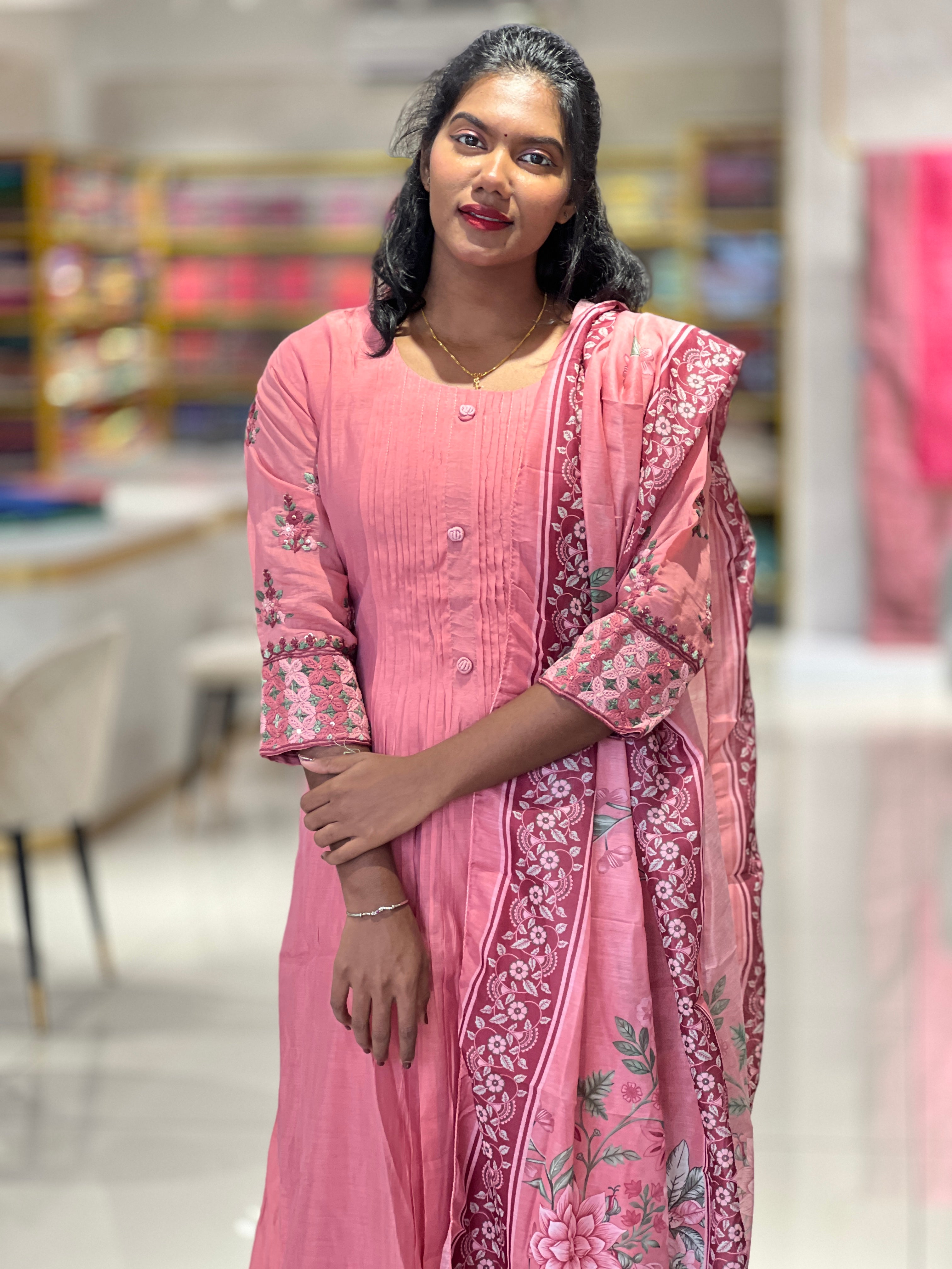 Pintuck & Hand Embroidered Chanderi  Kurta Set | FW346