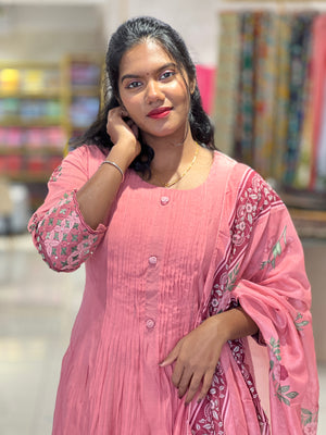 Pintuck & Hand Embroidered Chanderi Finish Kurta Set |FW346