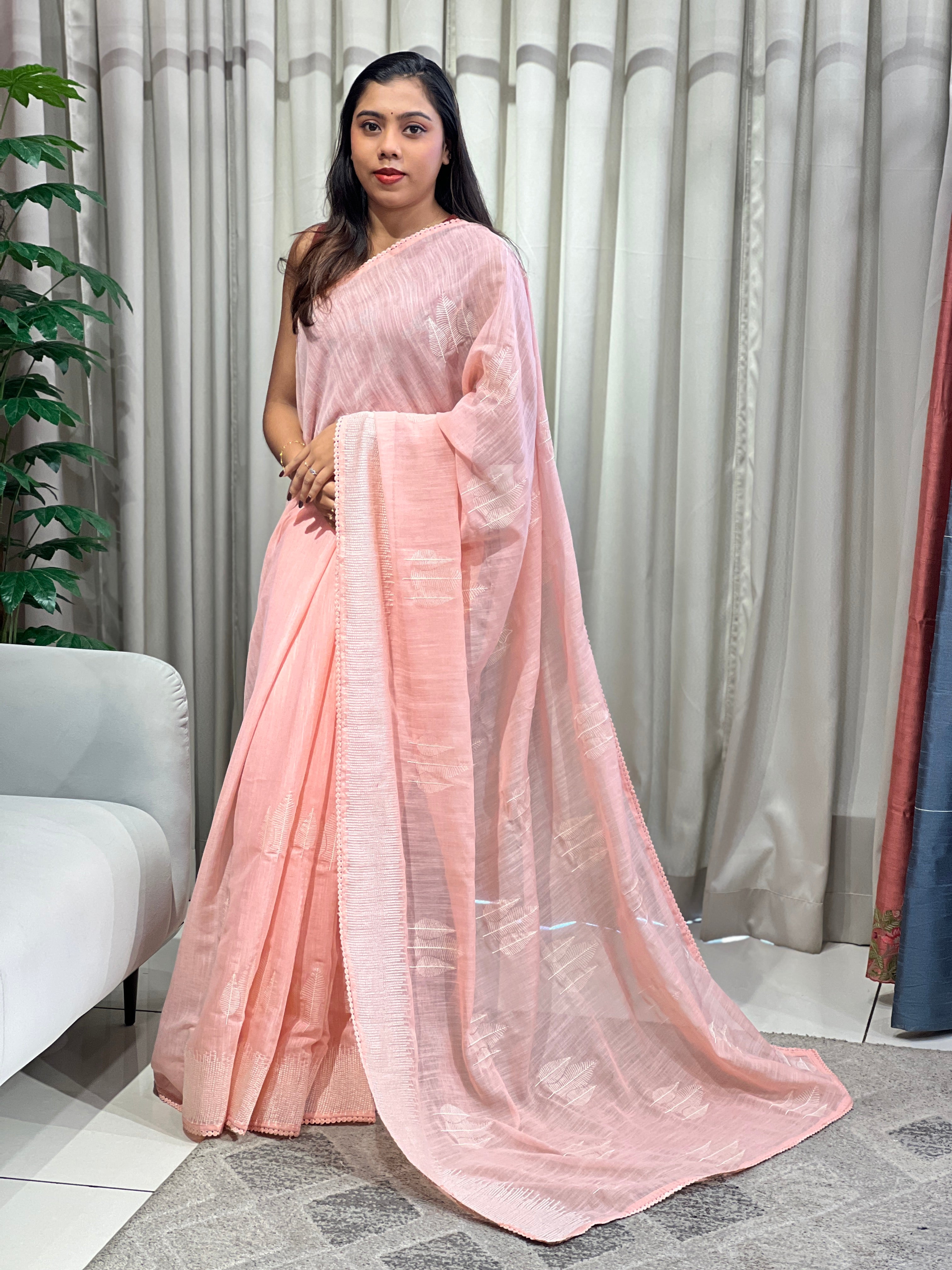 Embroidery Detailed Linen Cotton Saree | BLD2014