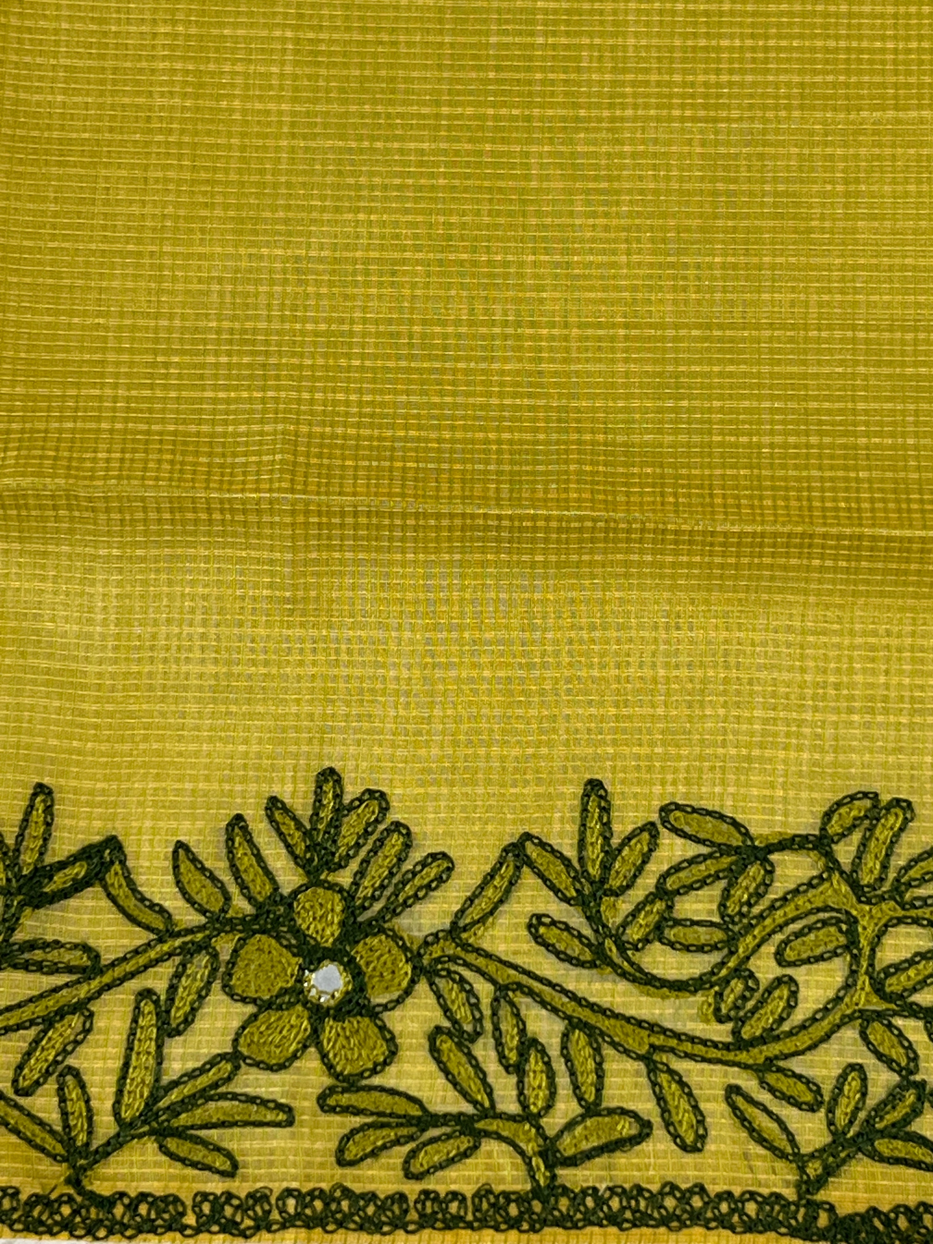 Embroidery Detailed Muga Check Organza Saree | JSC439