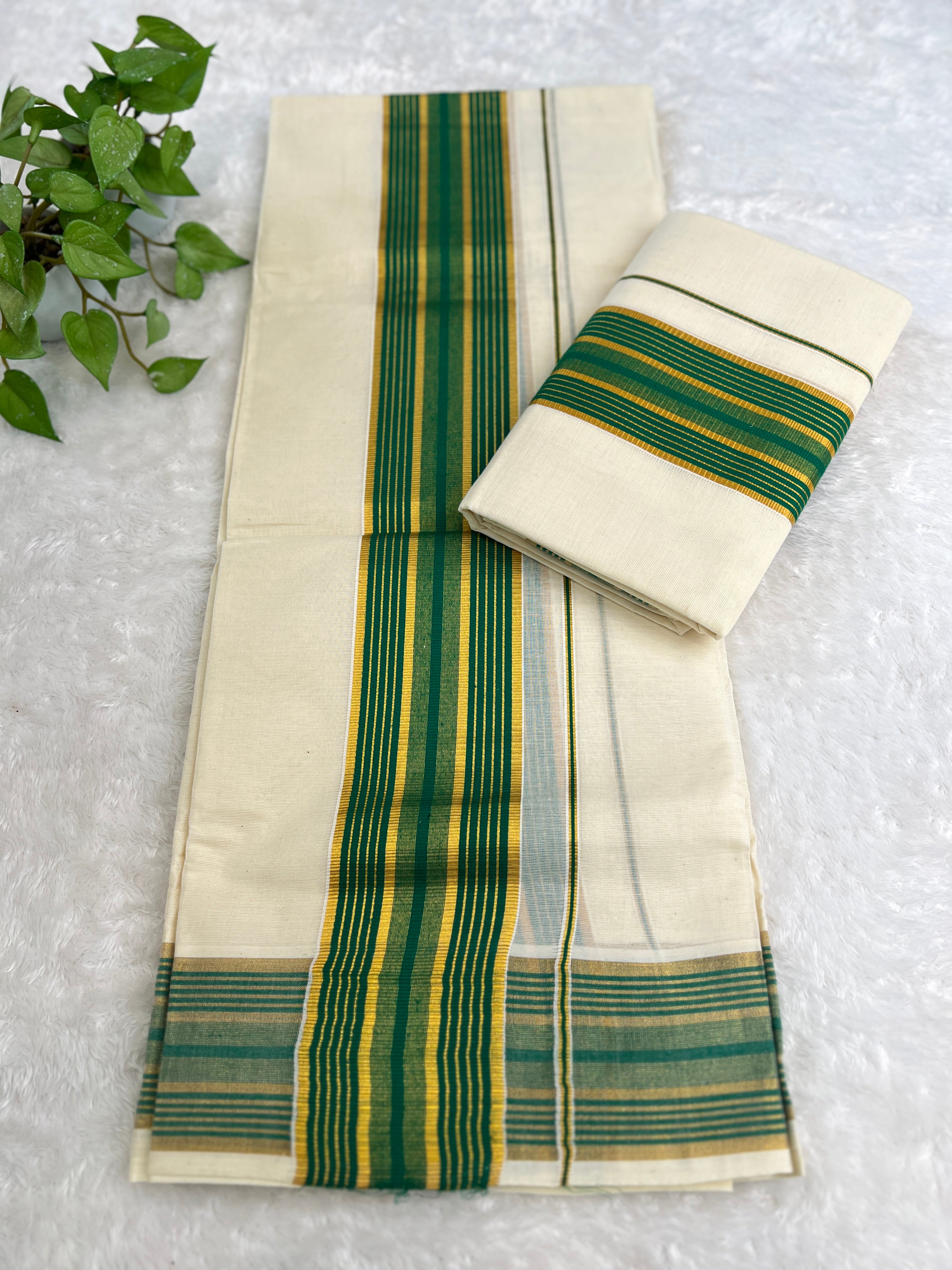 Stripe Border Pattern Kerala Cotton Set Mundu | GAT550