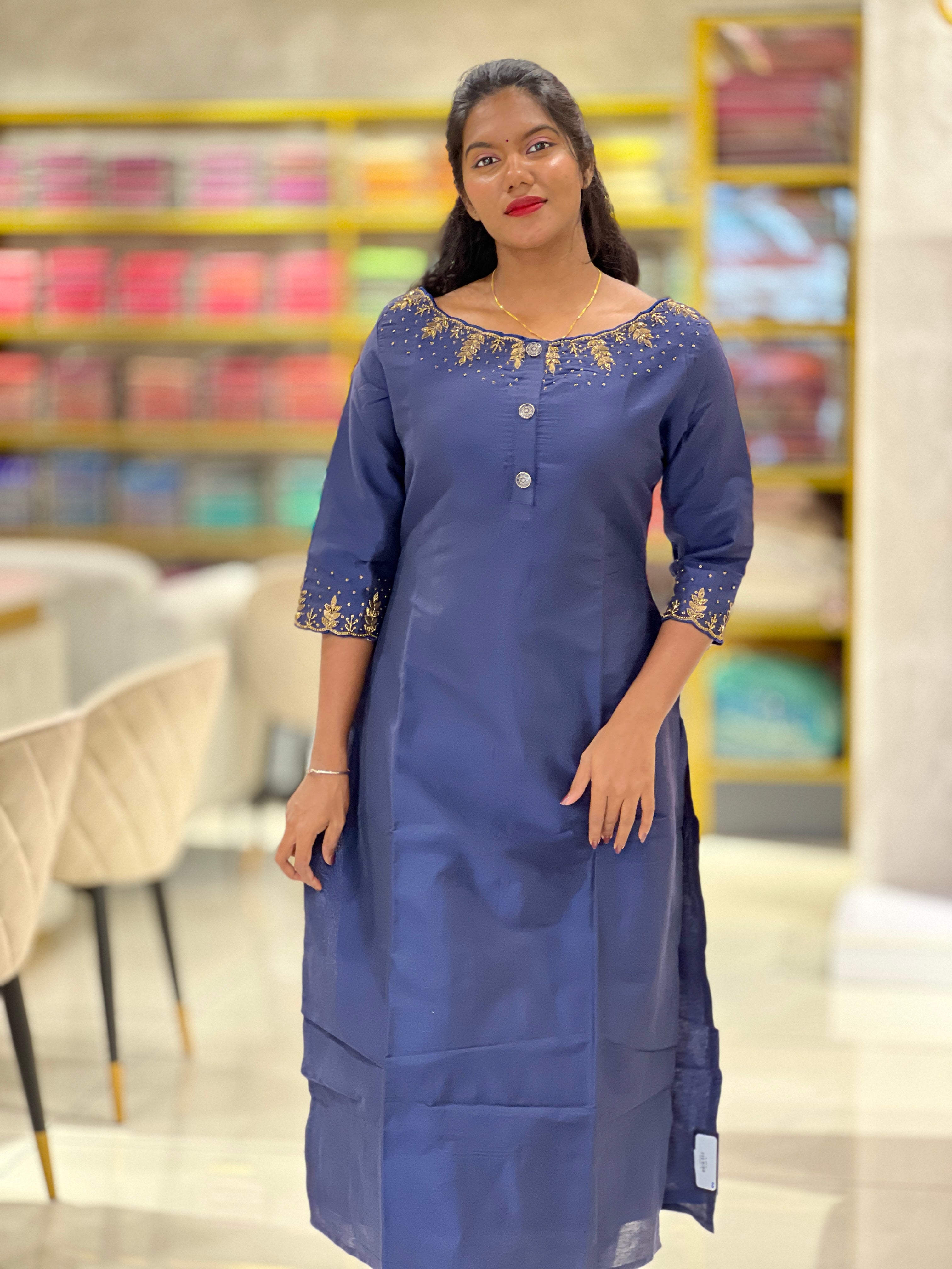 Hand Embroidered Semi Silk Kurta | DNT540
