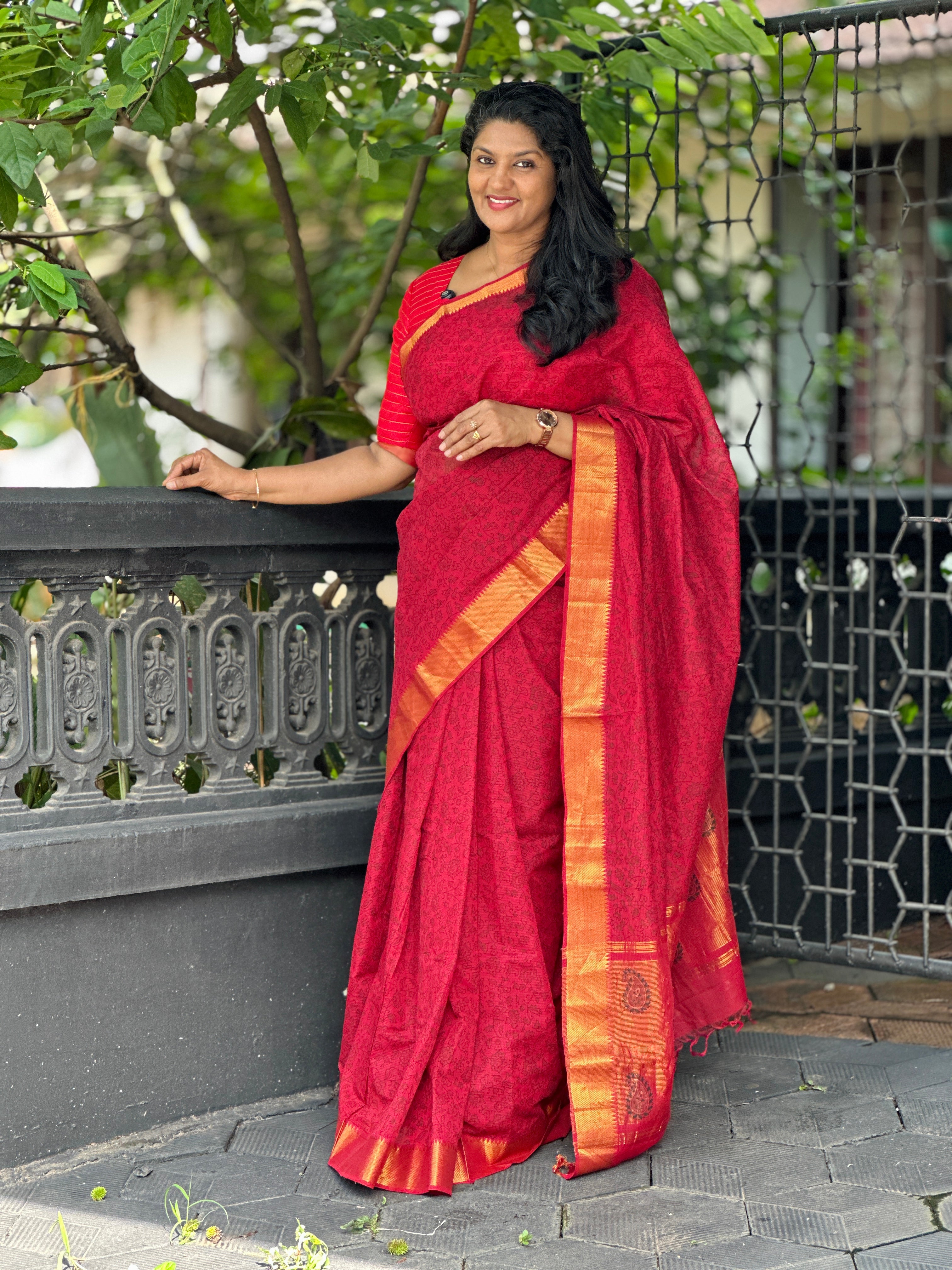 Block Printed Tissue Woven  Mangalgiri Saree| JSC181