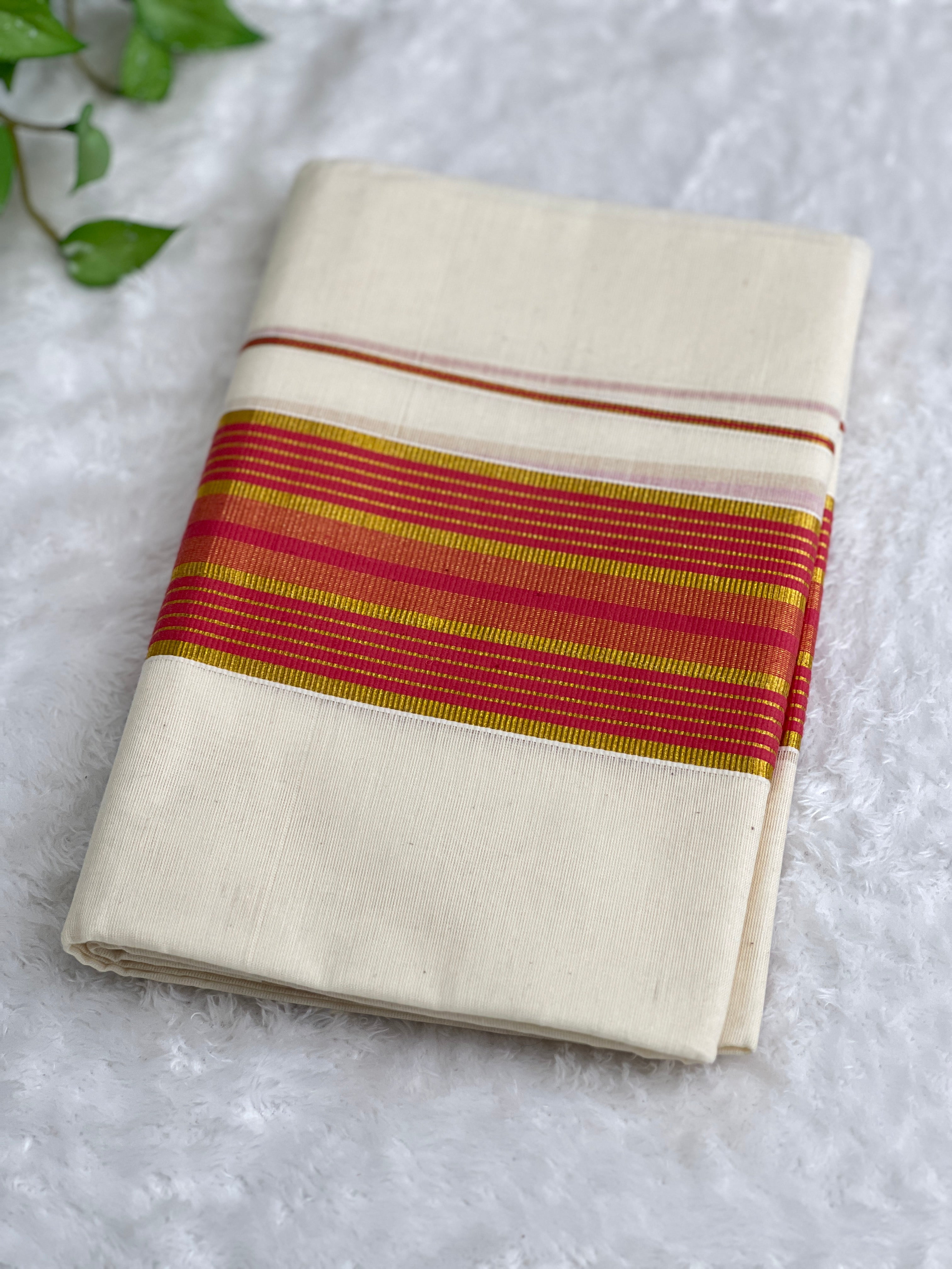 Stripe Border Pattern Kerala Cotton Set Mundu | GAT544