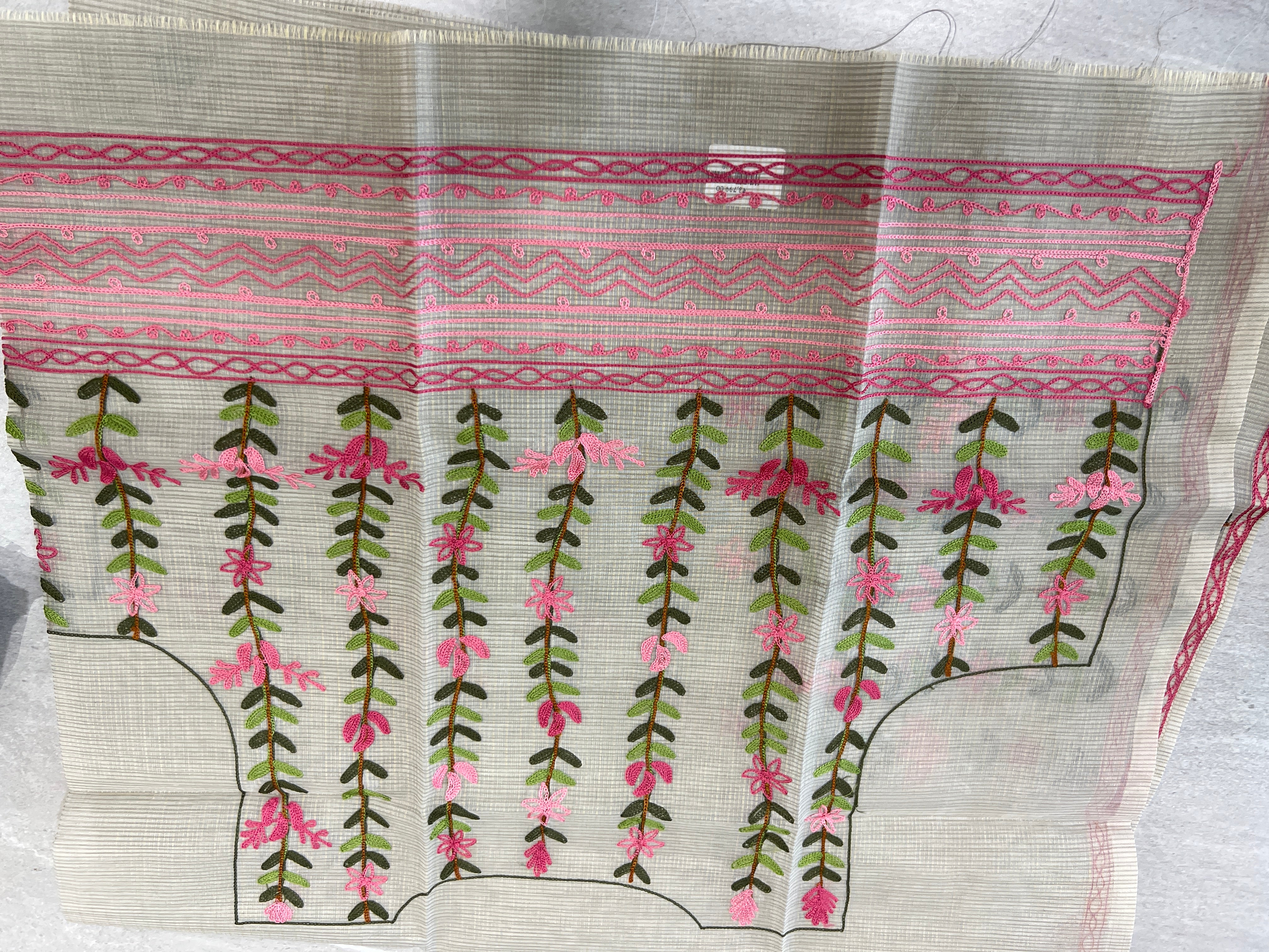 Embroidery Detailed Muga Check Organza Saree | JSC429