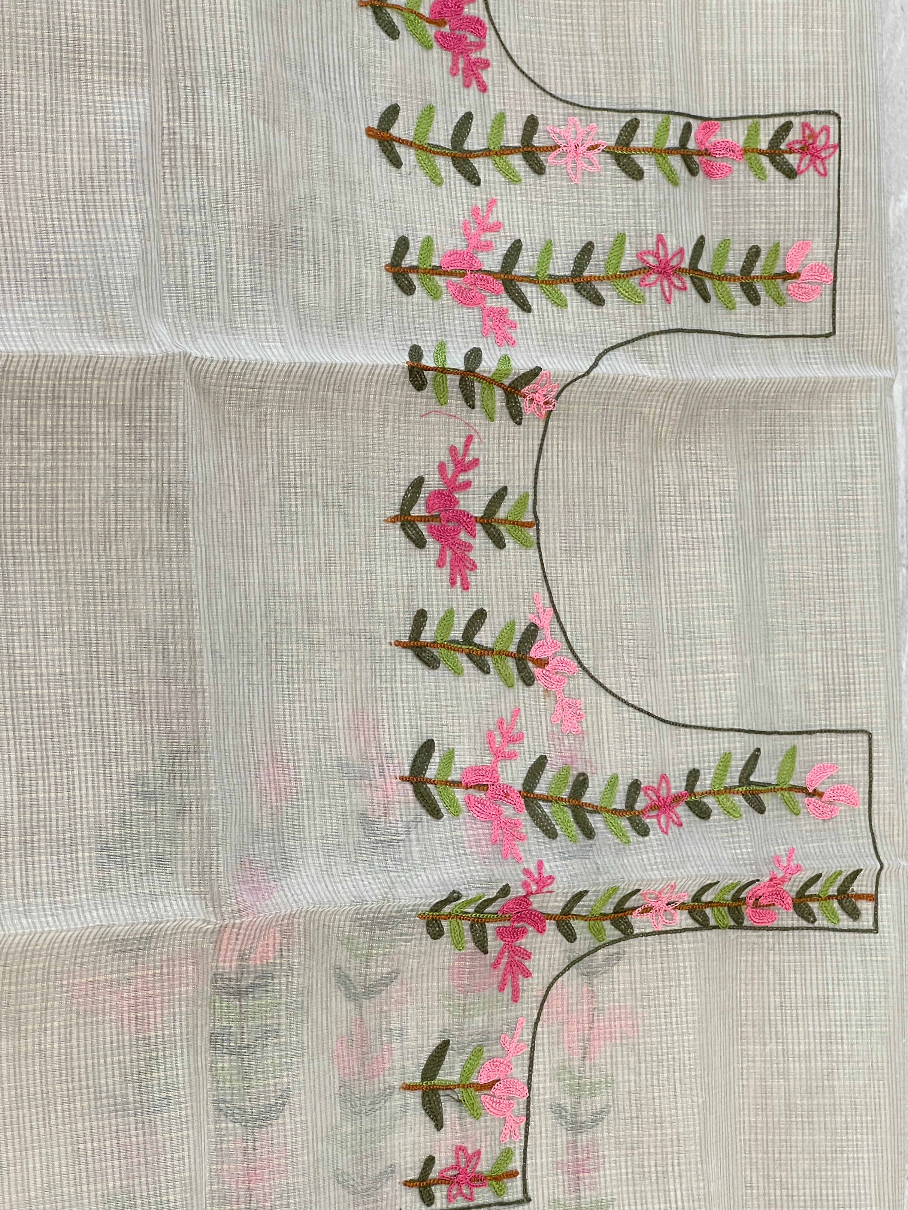 Embroidery Detailed Muga Check Organza Saree | JSC429