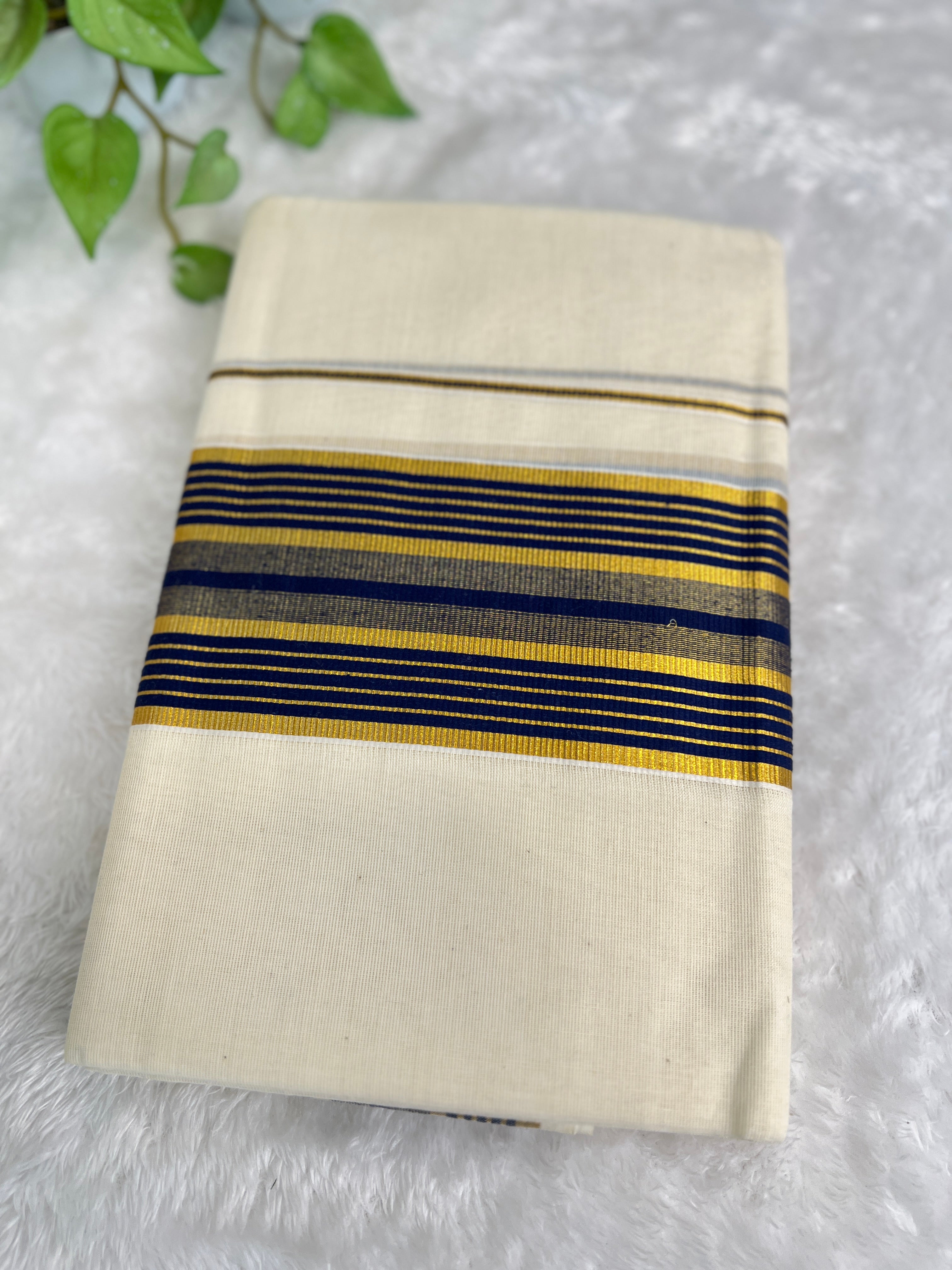 Stripe Border Pattern Kerala Cotton Set Mundu | GAT549