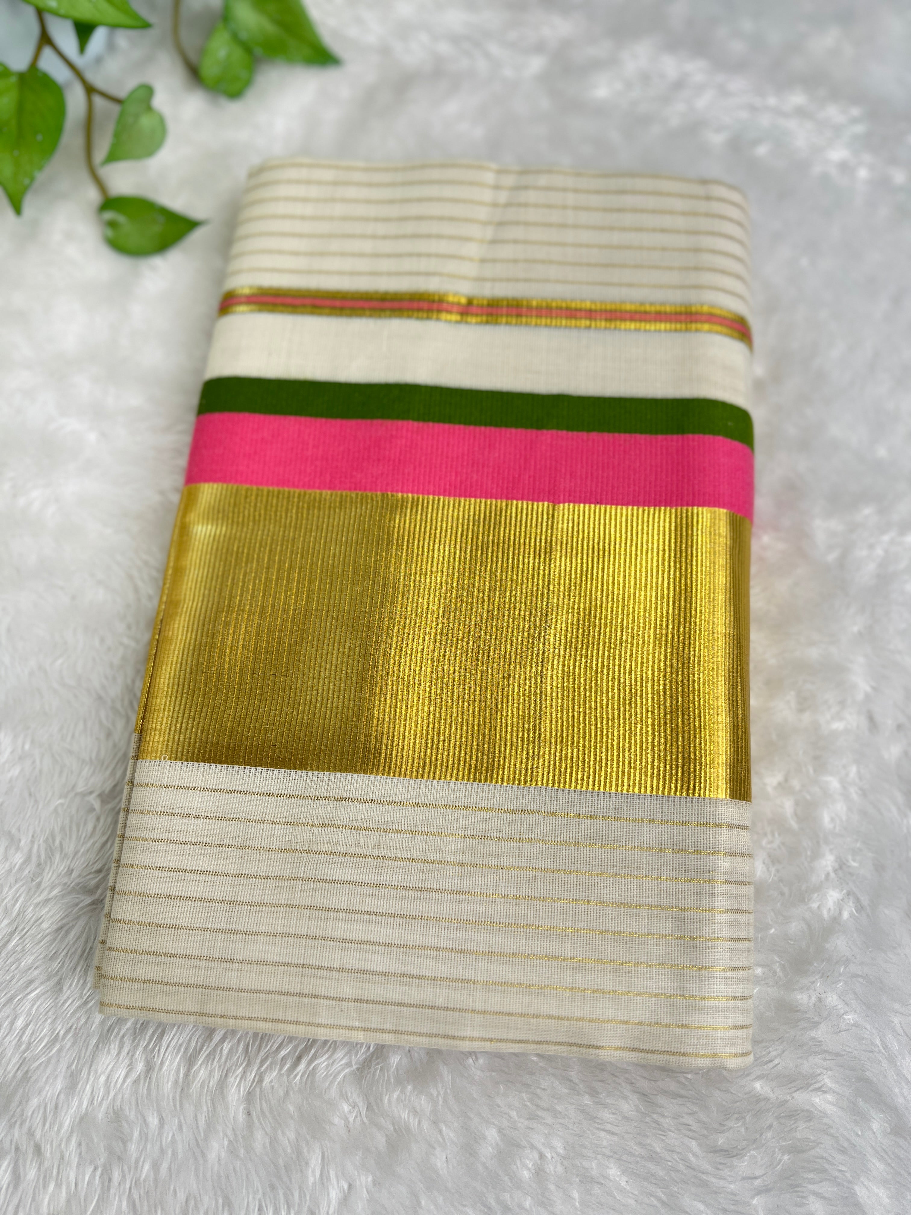 Double Border Pattern Kerala Cotton Set Mundu | GAT566