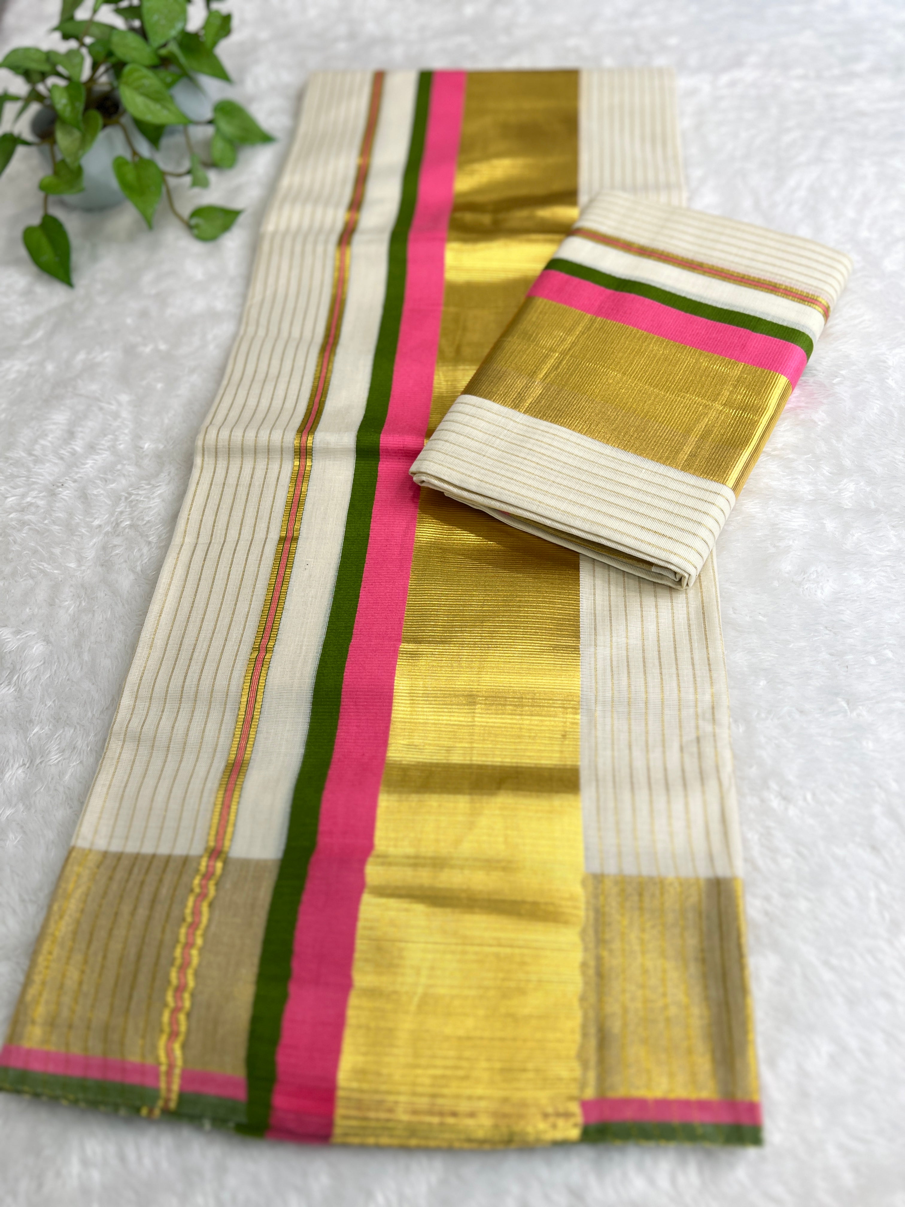 Double Border Pattern Kerala Cotton Set Mundu | GAT566