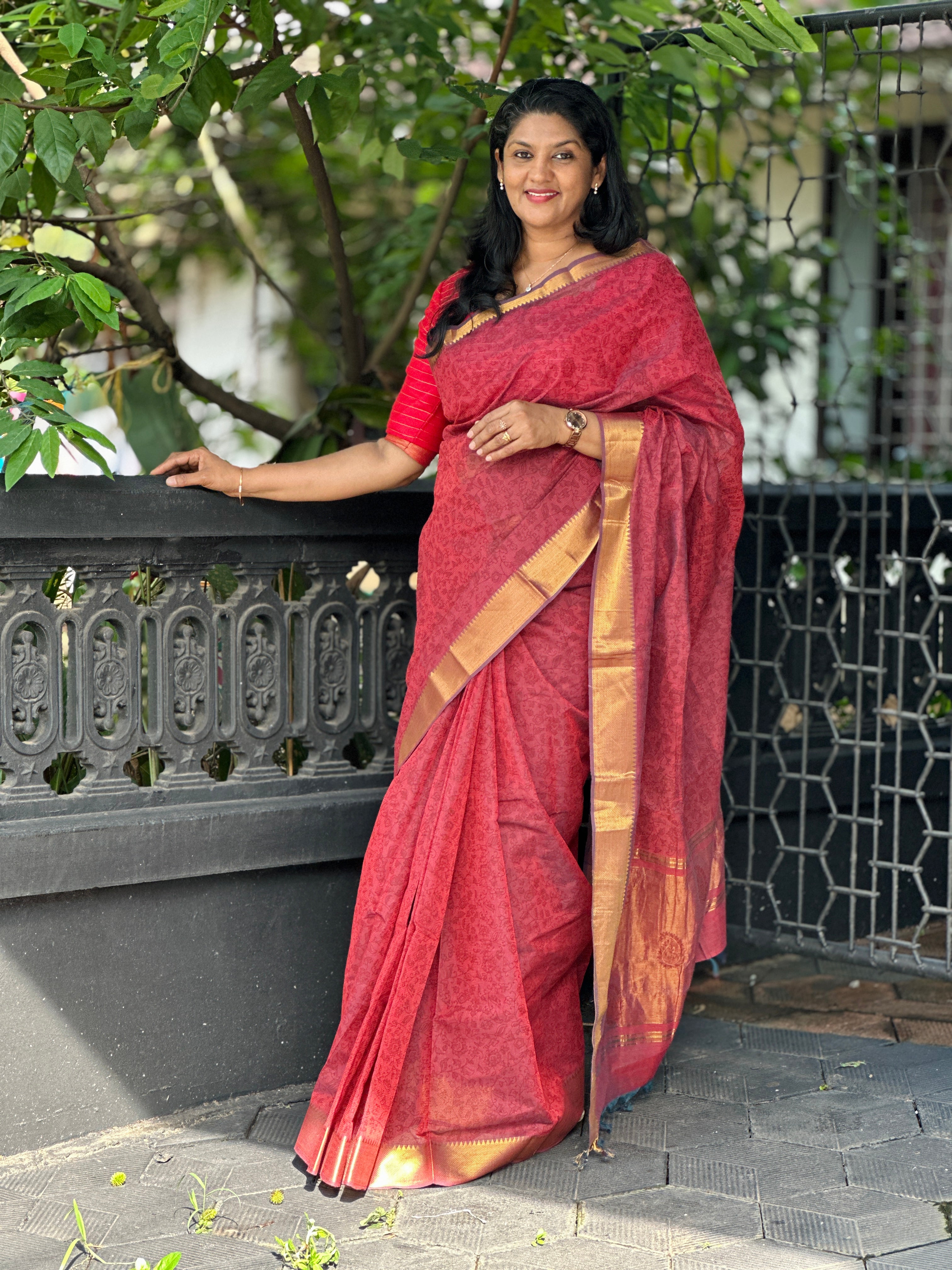 Block Printed Tissue Woven  Mangalgiri Saree | JSC182