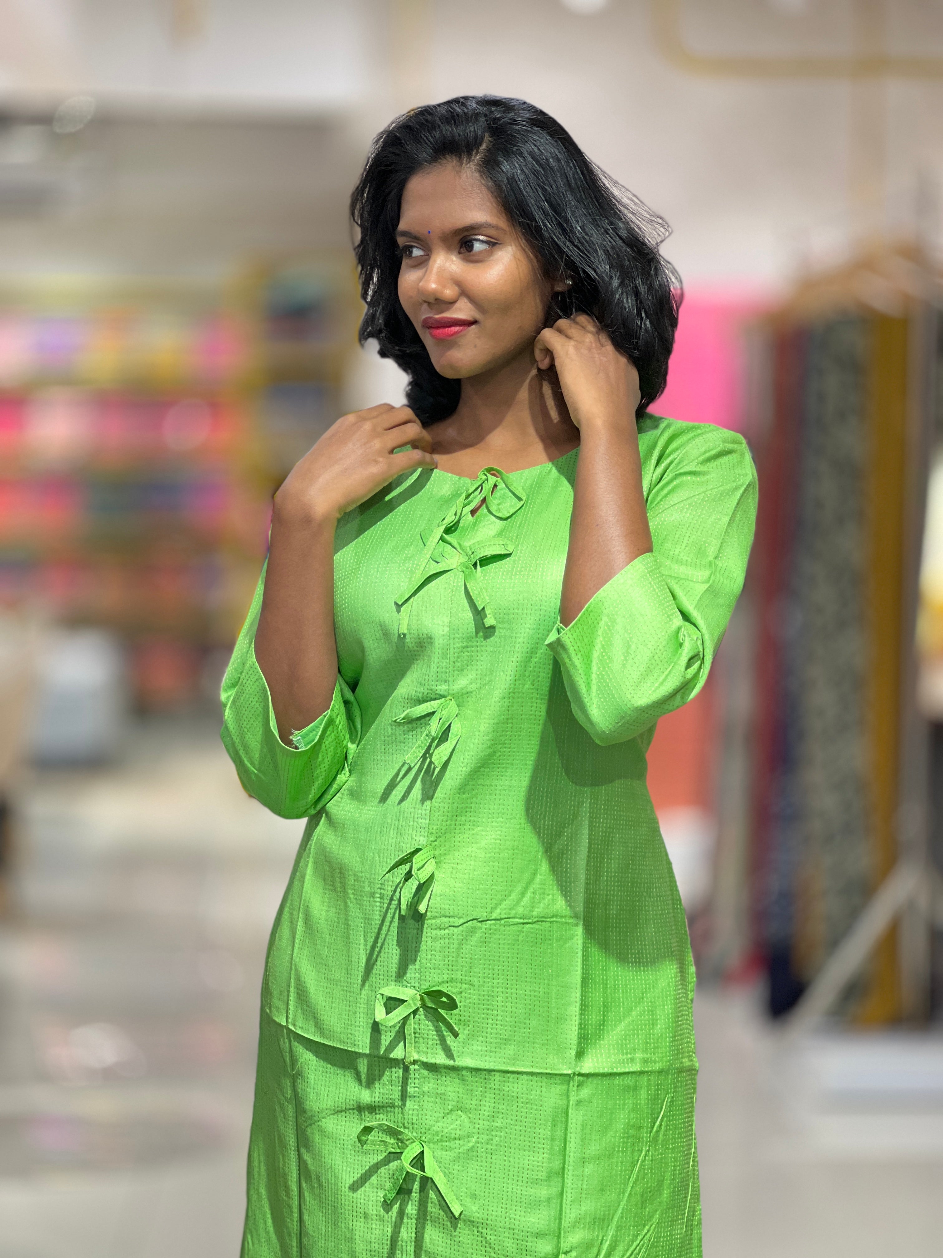 Tye Detailed Semi Linen Kurta | DNT199