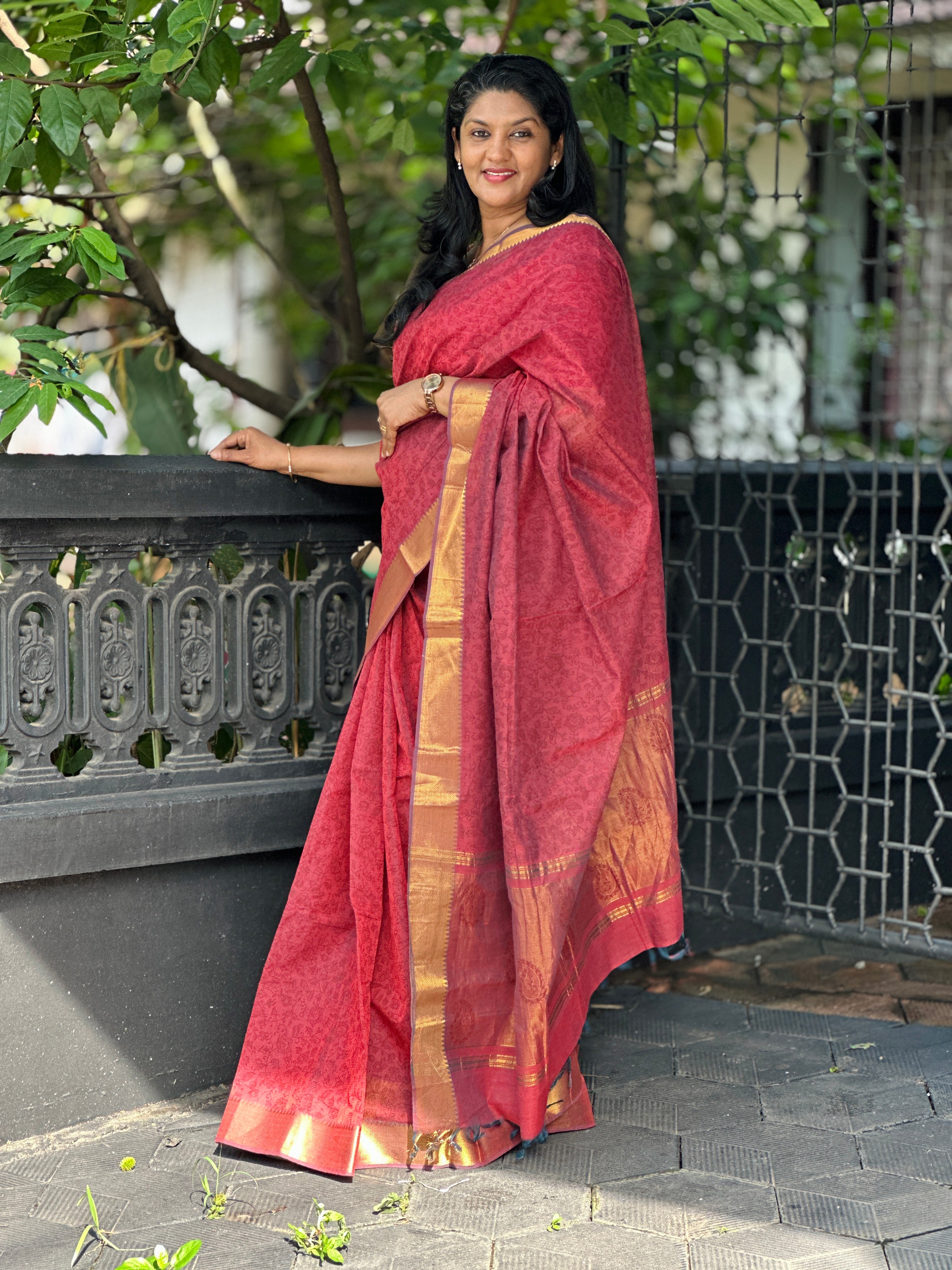 Block Printed Tissue Woven  Mangalgiri Saree | JSC182
