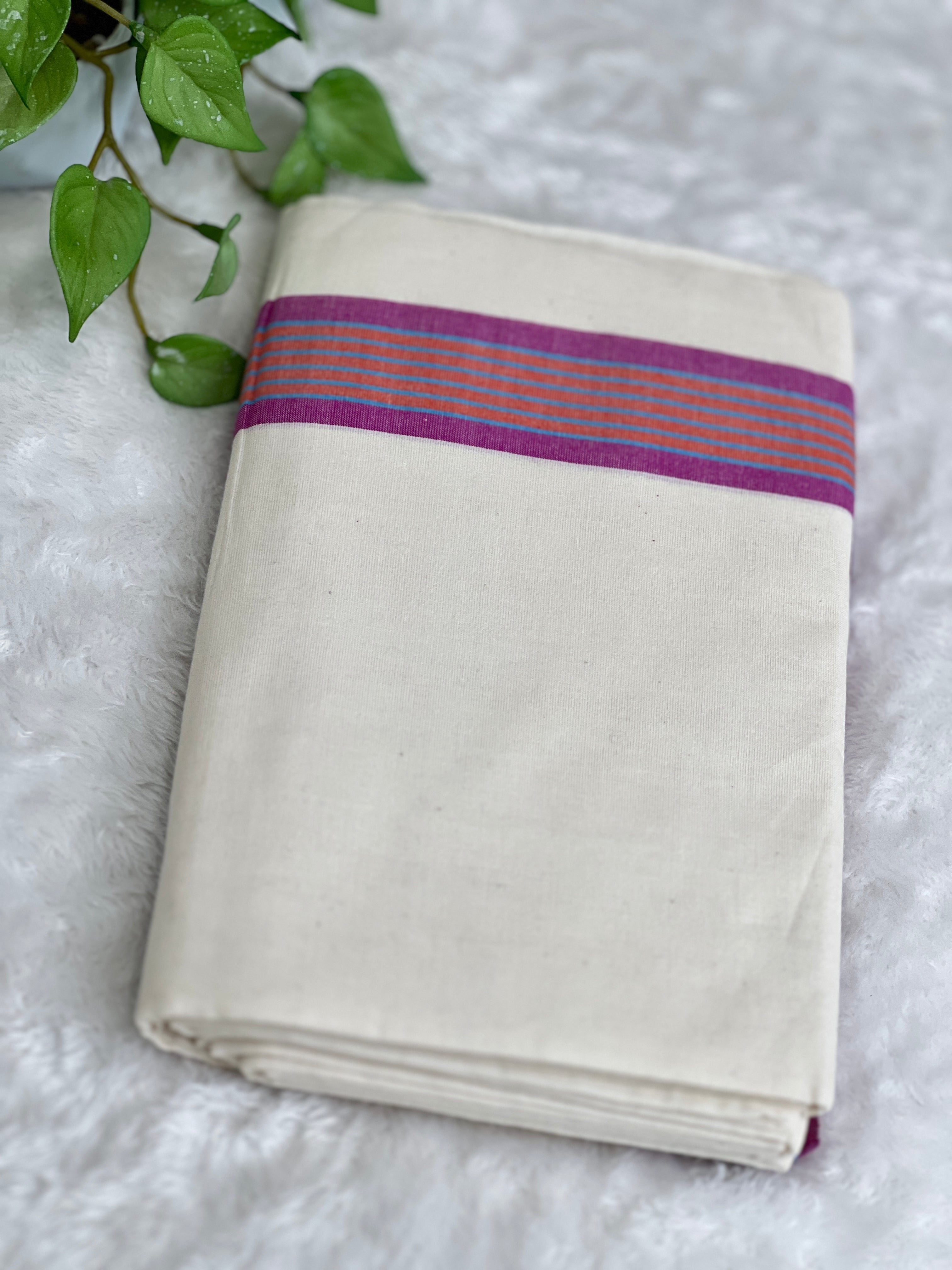 Stripe Border Pattern Kerala Cotton Set Mundu | GAT588