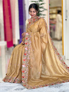 Embroidered Crushed Tissue Organza Saree | SBP307