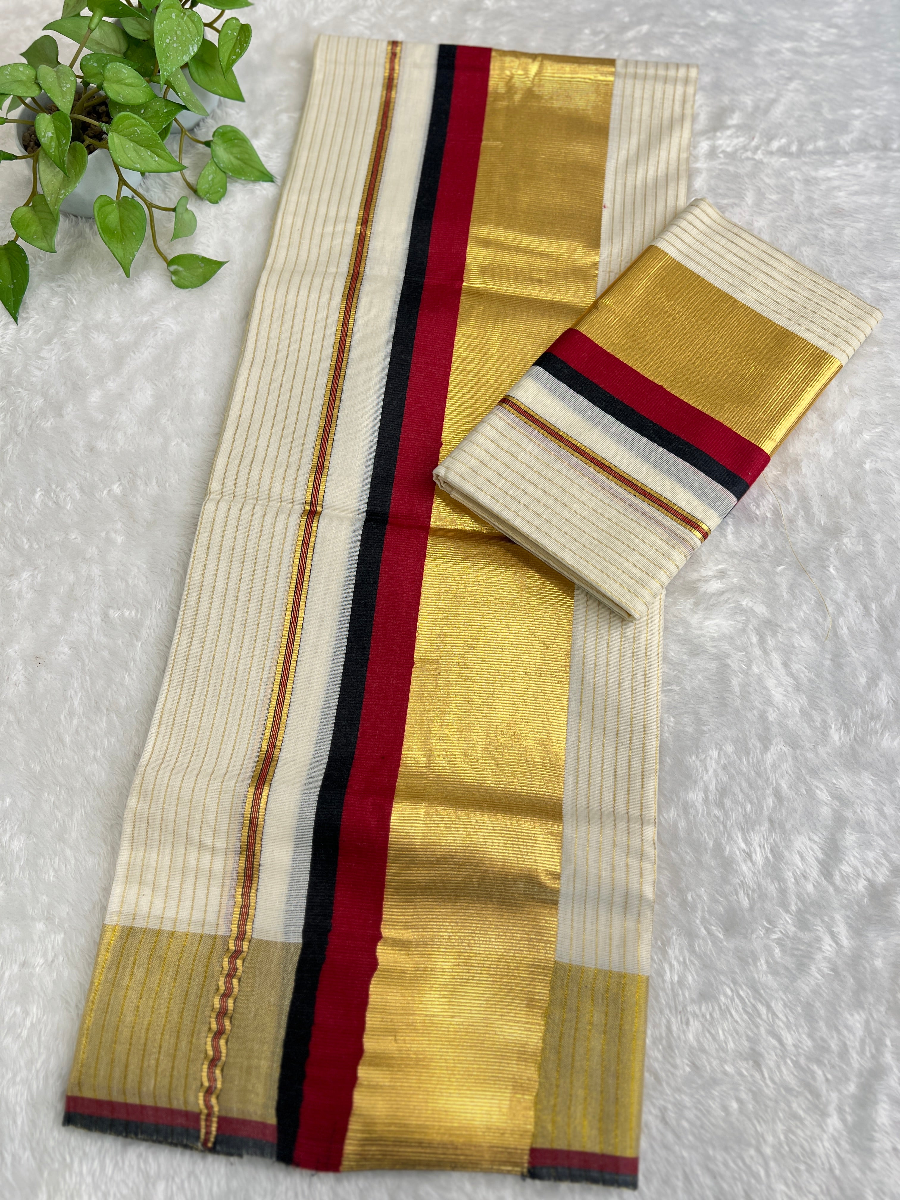 Double Border Pattern Kerala Cotton Set Mundu | GAT565